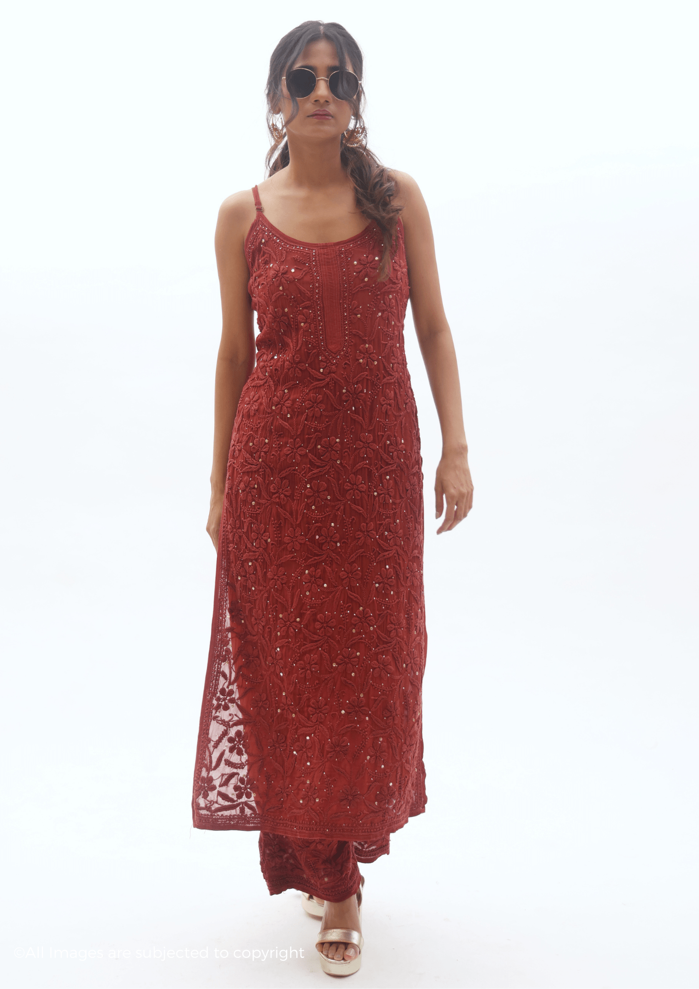 Diva Chikankari Mukaish Noodle Strap Suit Set
