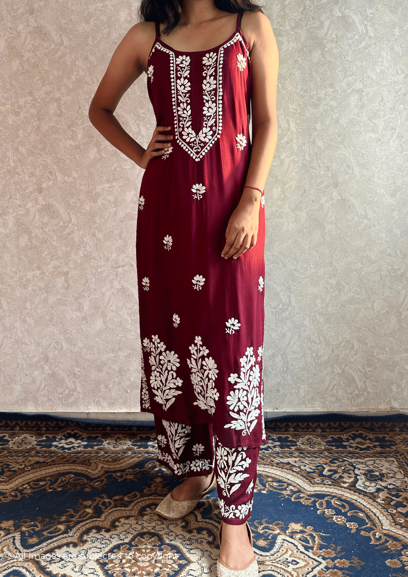 Khushboo Chikankari Noodle Strap Modal Cotton Suit Set