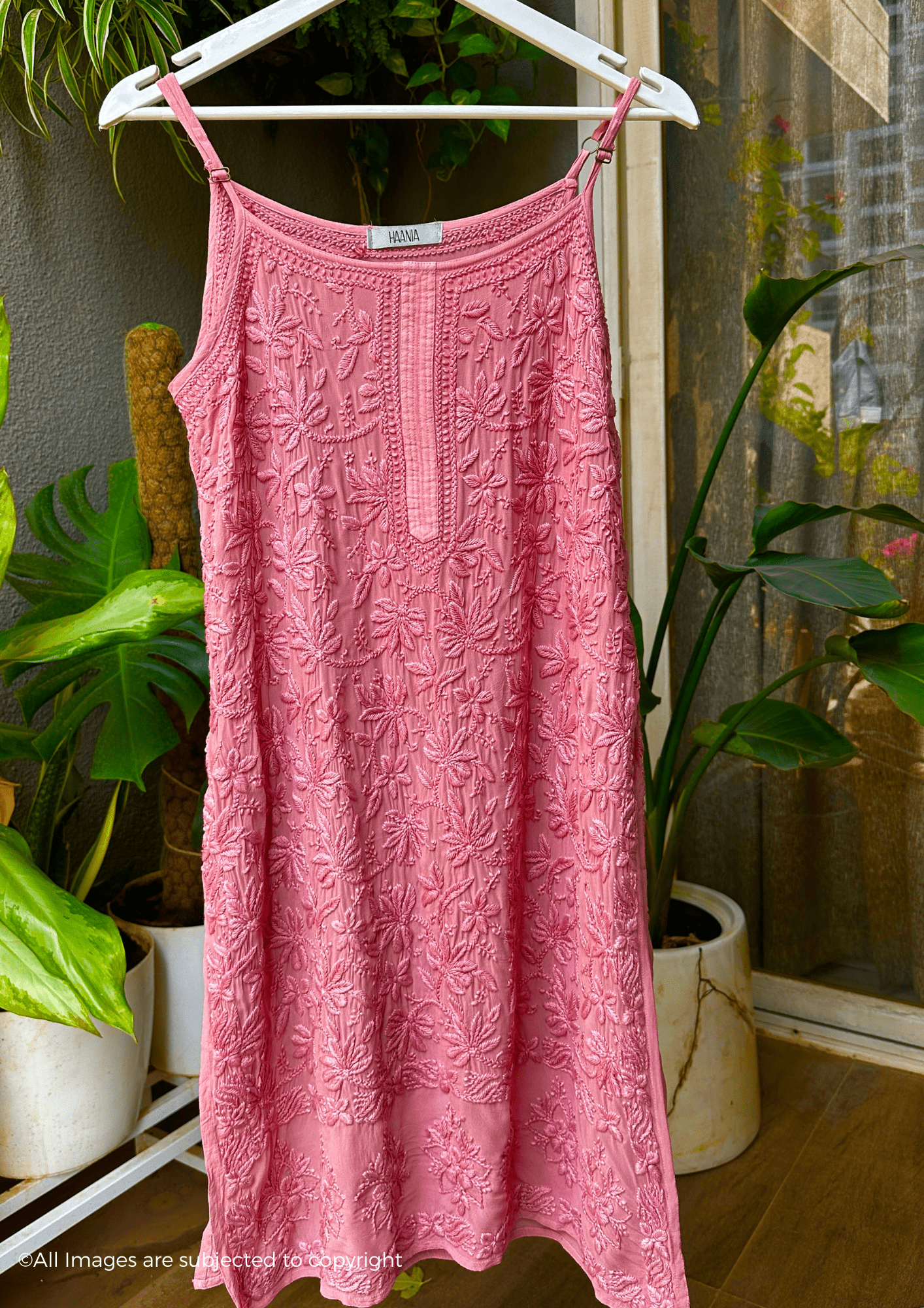 Handcrafted Chikankari Noodle Strap Short Kurta