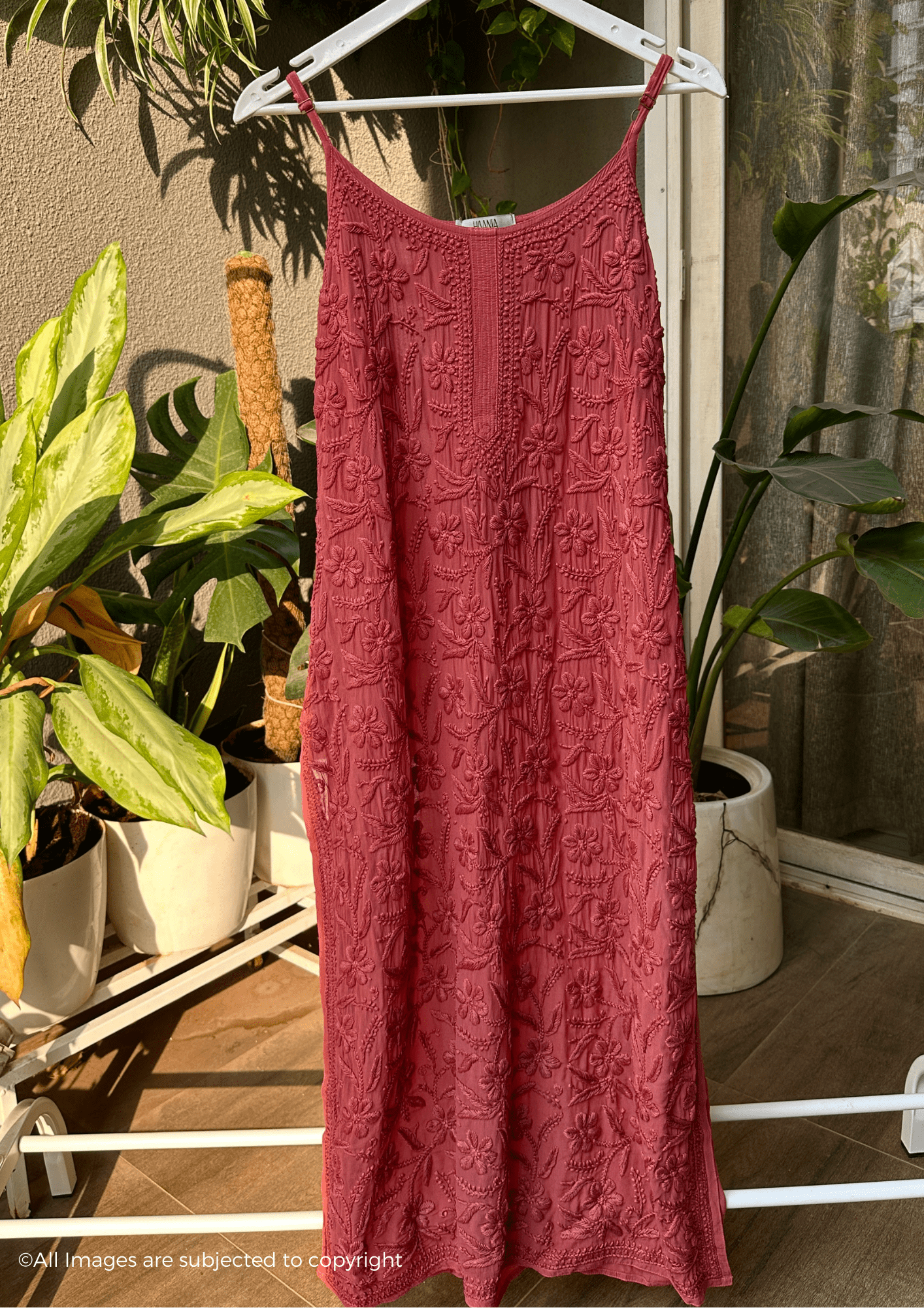 Handcrafted Chikankari Noodle Strap Long Kurta