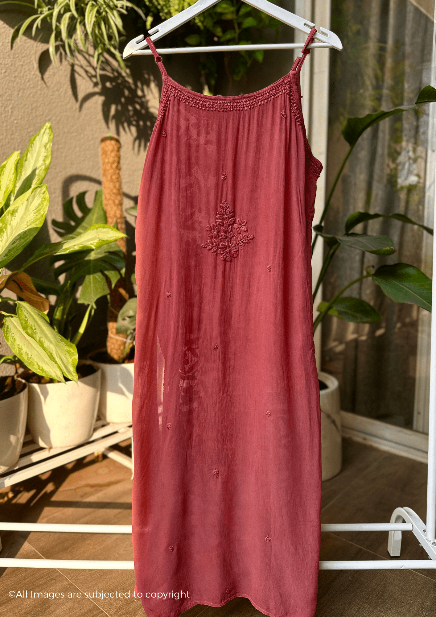 Handcrafted Chikankari Noodle Strap Long Kurta