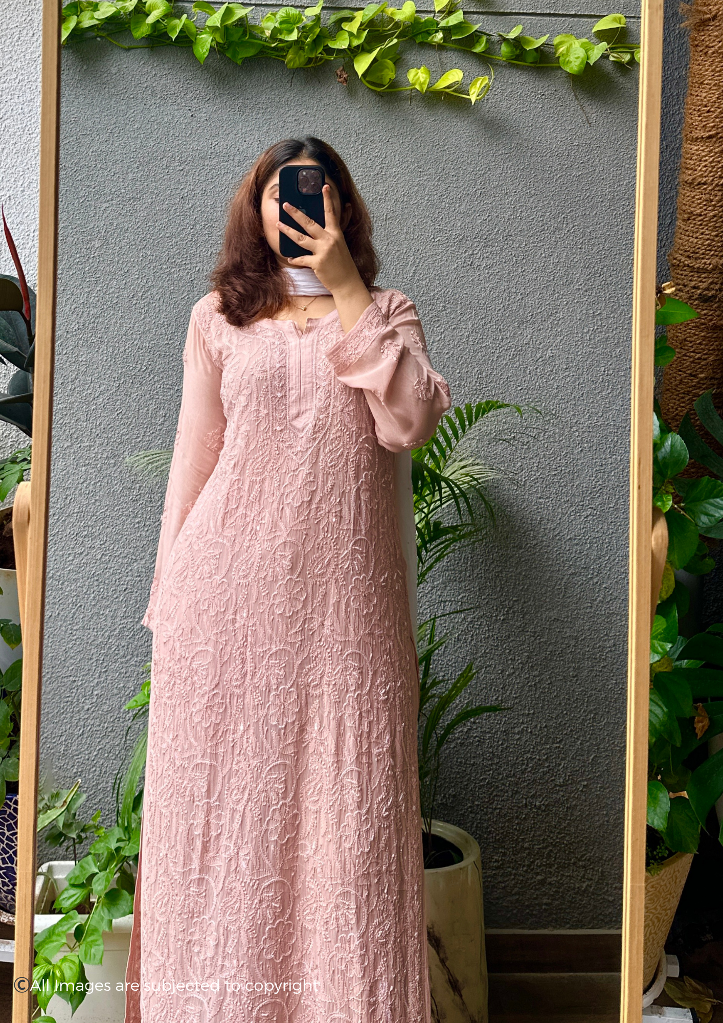 Handcrafted Chikankari Pearl & Cutdana Kurta Palazzo set