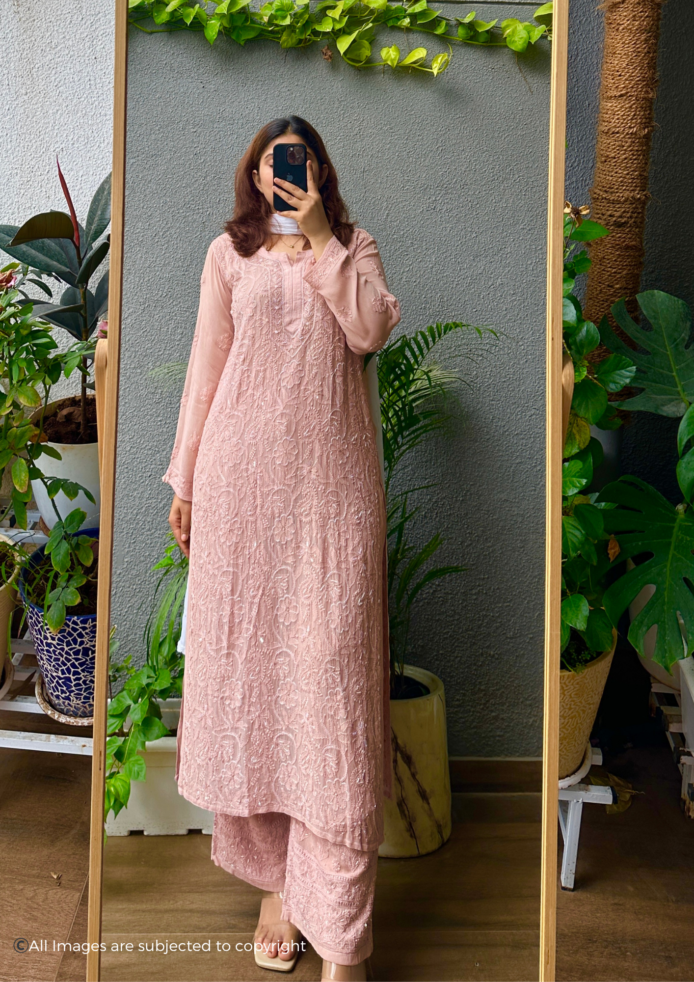 Handcrafted Chikankari Pearl & Cutdana Kurta Palazzo set