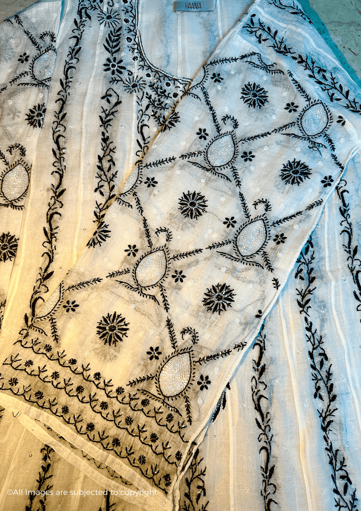Monochrome Handcrafted Chikankari Anarkali with Pearl & Cutdana embellishments