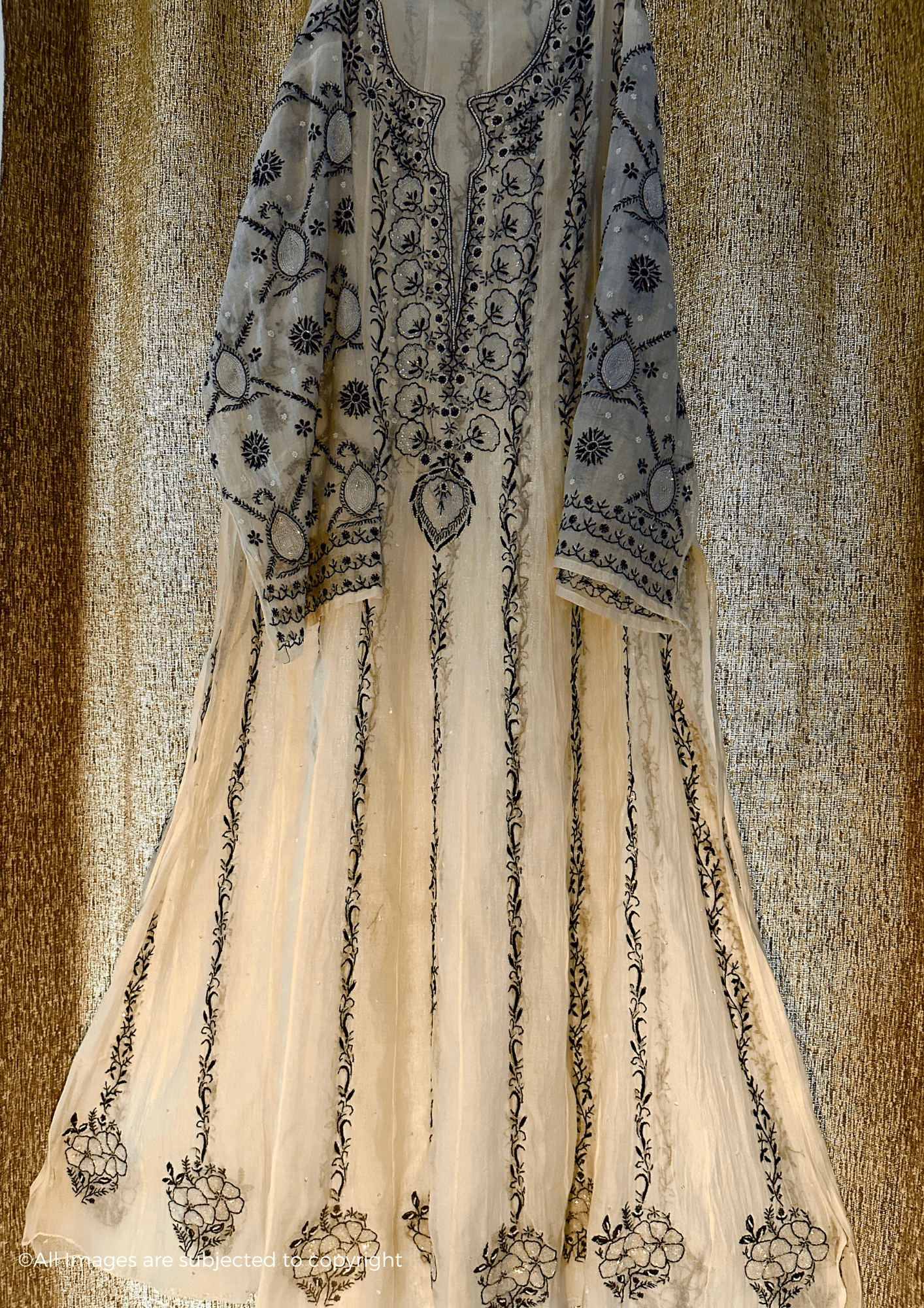 Monochrome Handcrafted Chikankari Anarkali with Pearl & Cutdana embellishments