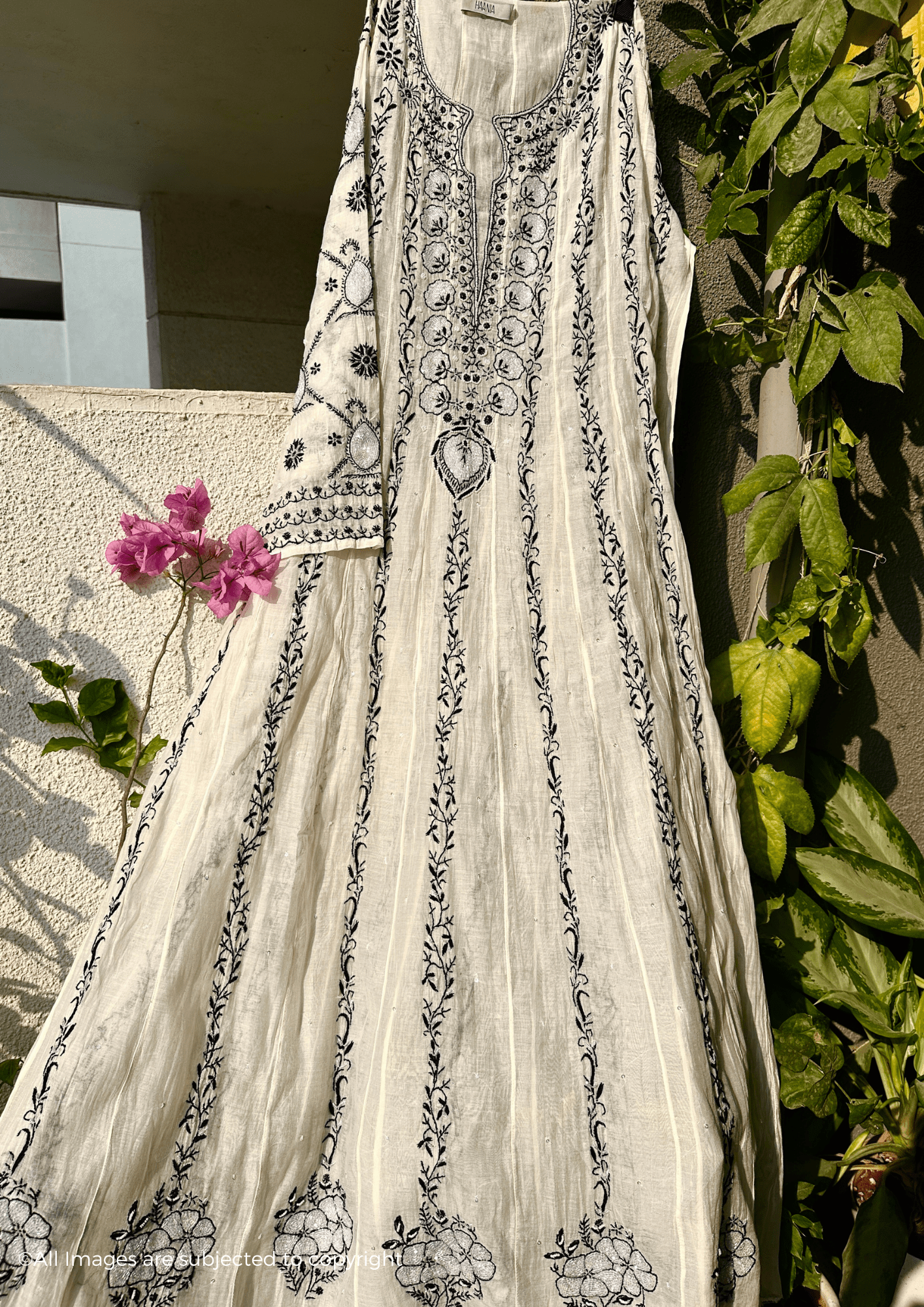 Monochrome Handcrafted Chikankari Anarkali with Pearl & Cutdana embellishments