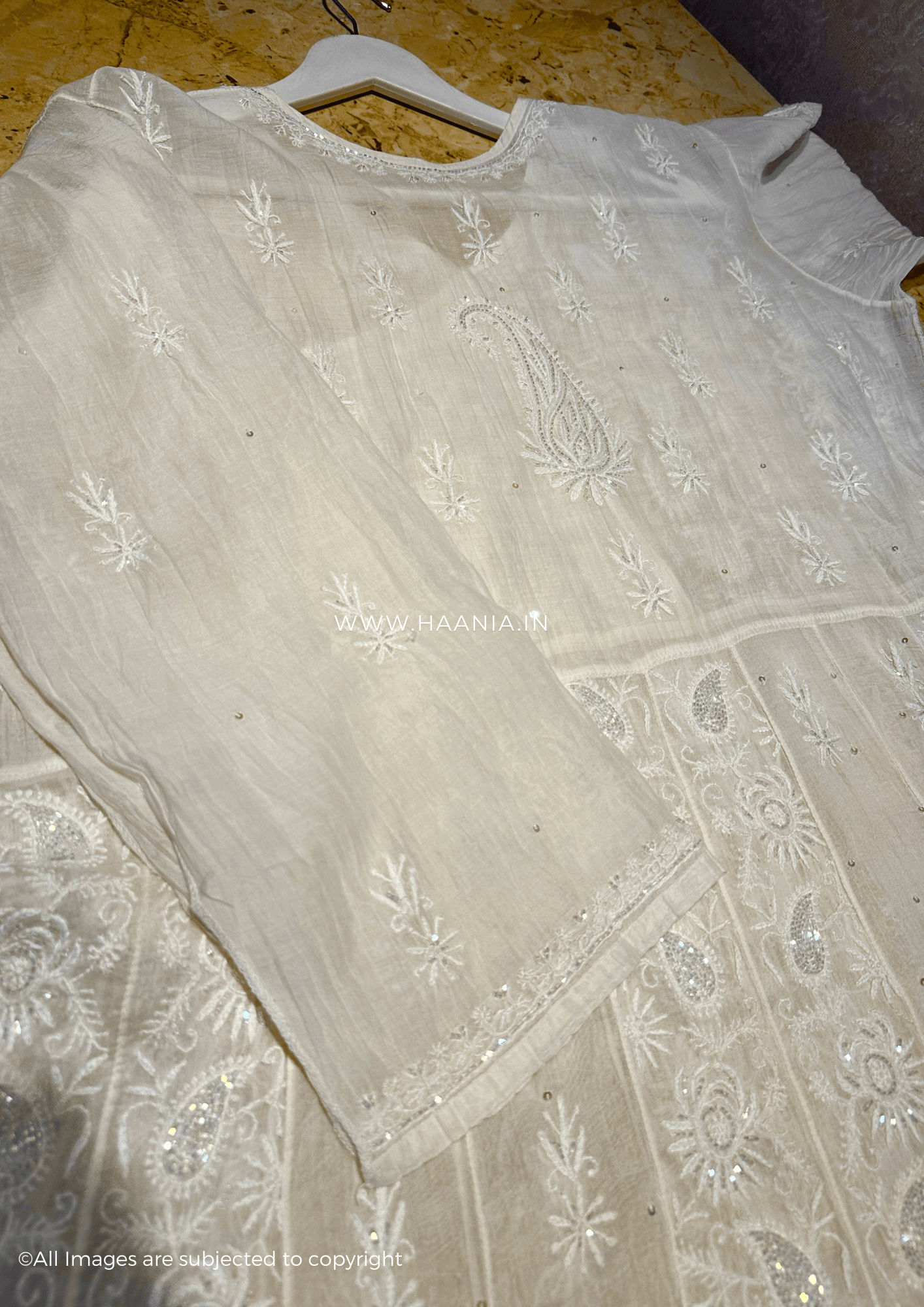Mul Chanderi Handcrafted Chikankari Heavy Anarkali Suit Set