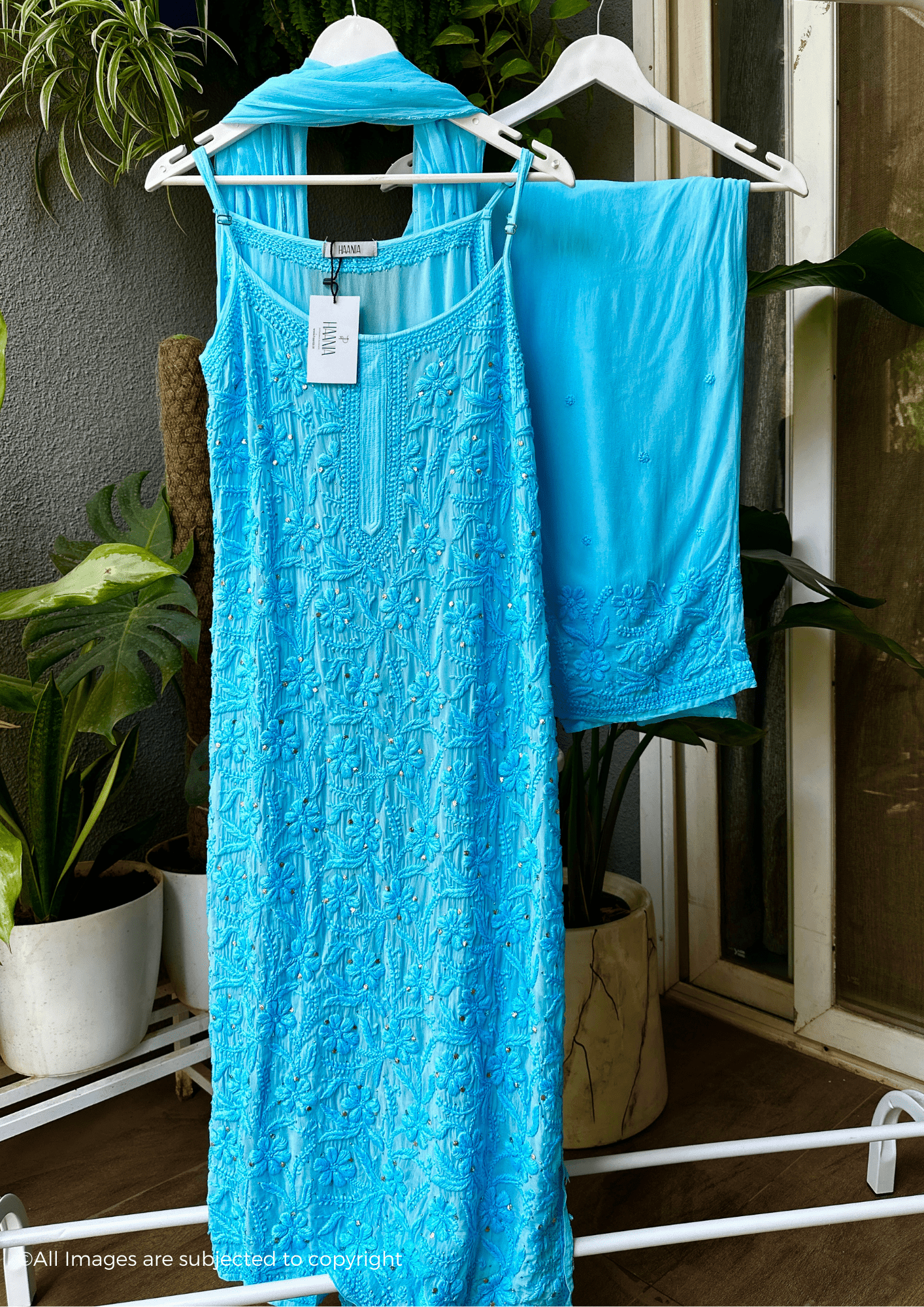 Diva Chikankari Mukaish Noodle Strap Suit Set