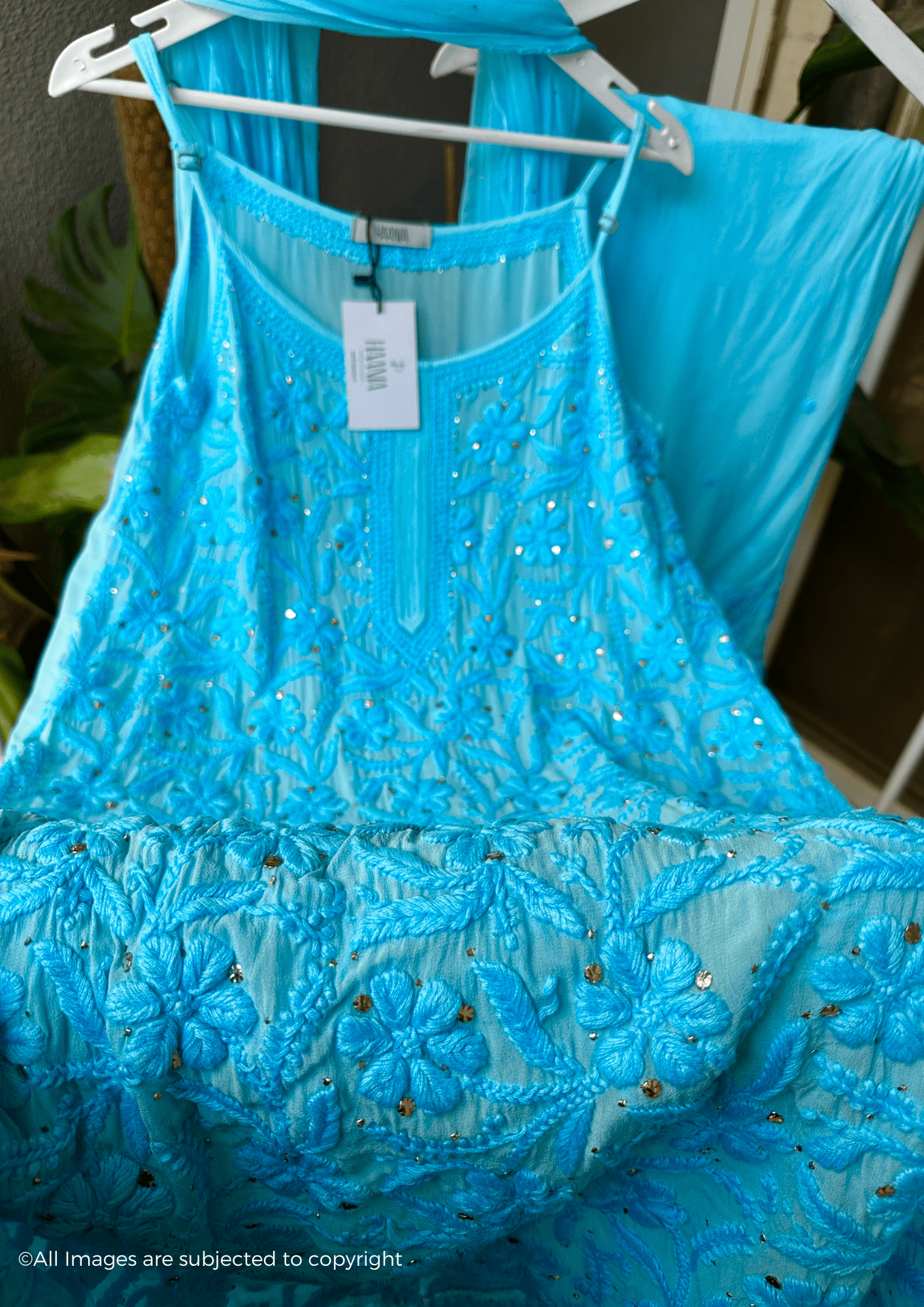 Diva Chikankari Mukaish Noodle Strap Suit Set