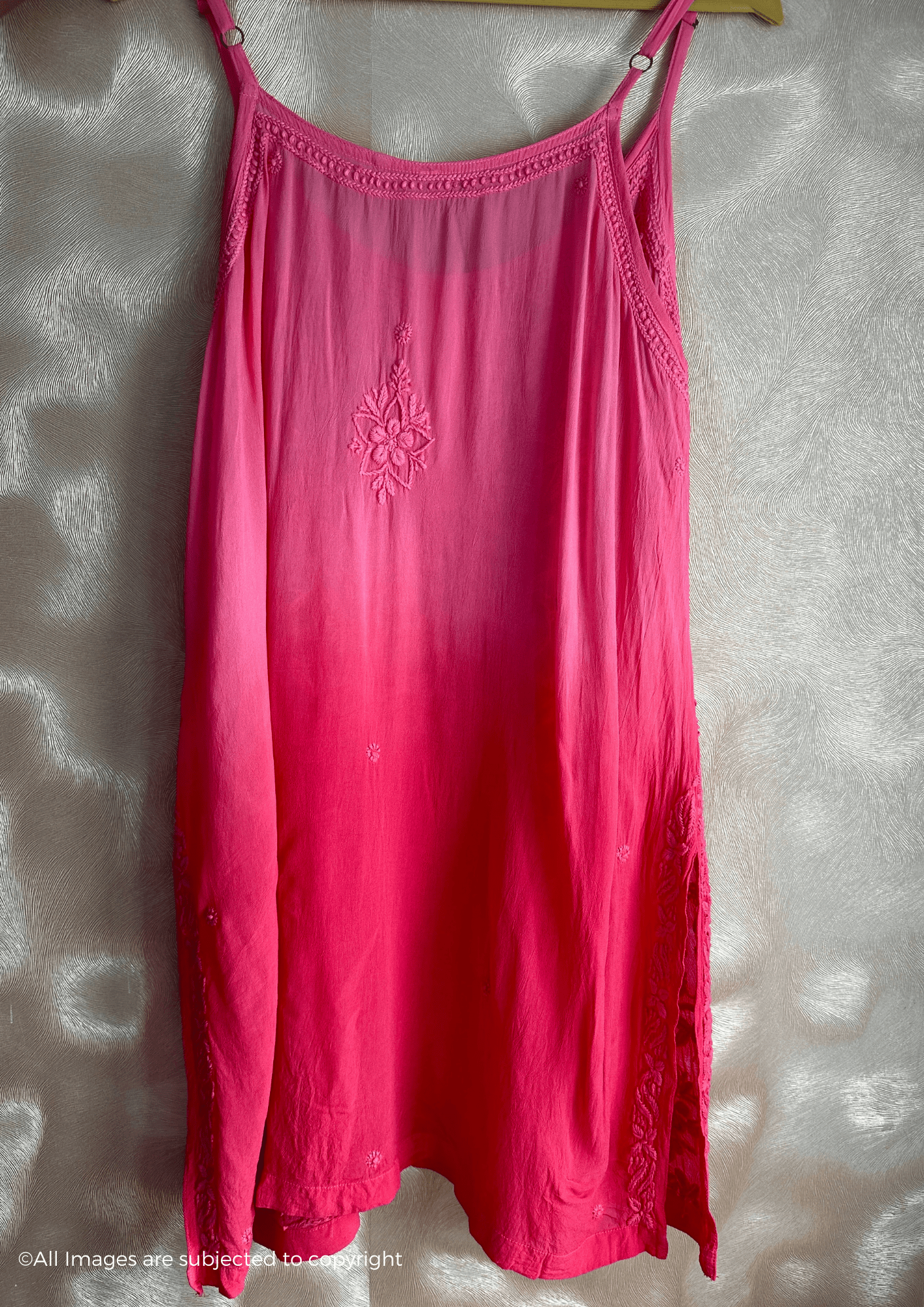 Ombré Chikankari Handcrafted Noodle Strap Kurti