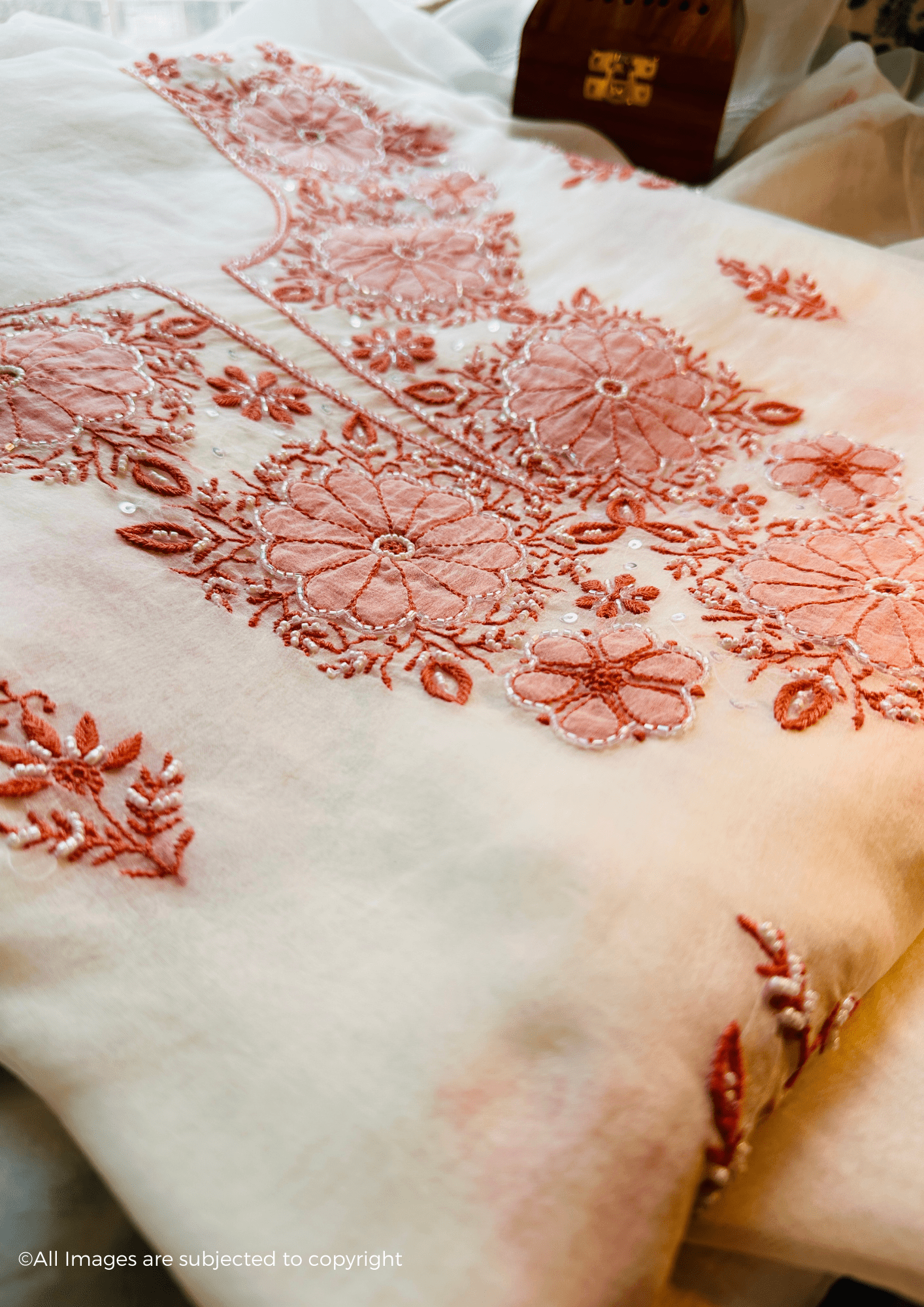 Handcrafted Chikankari Organza Silk Pearl & Cutdana Suit Set
