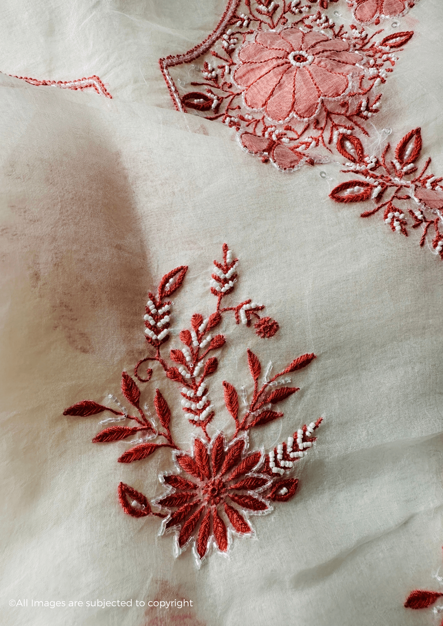 Handcrafted Chikankari Organza Silk Pearl & Cutdana Suit Set
