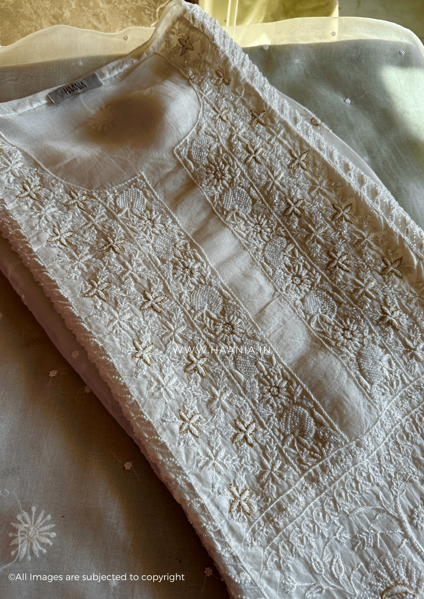 Organza Silk Handcrafted Chikankari Unstitched Suit Set