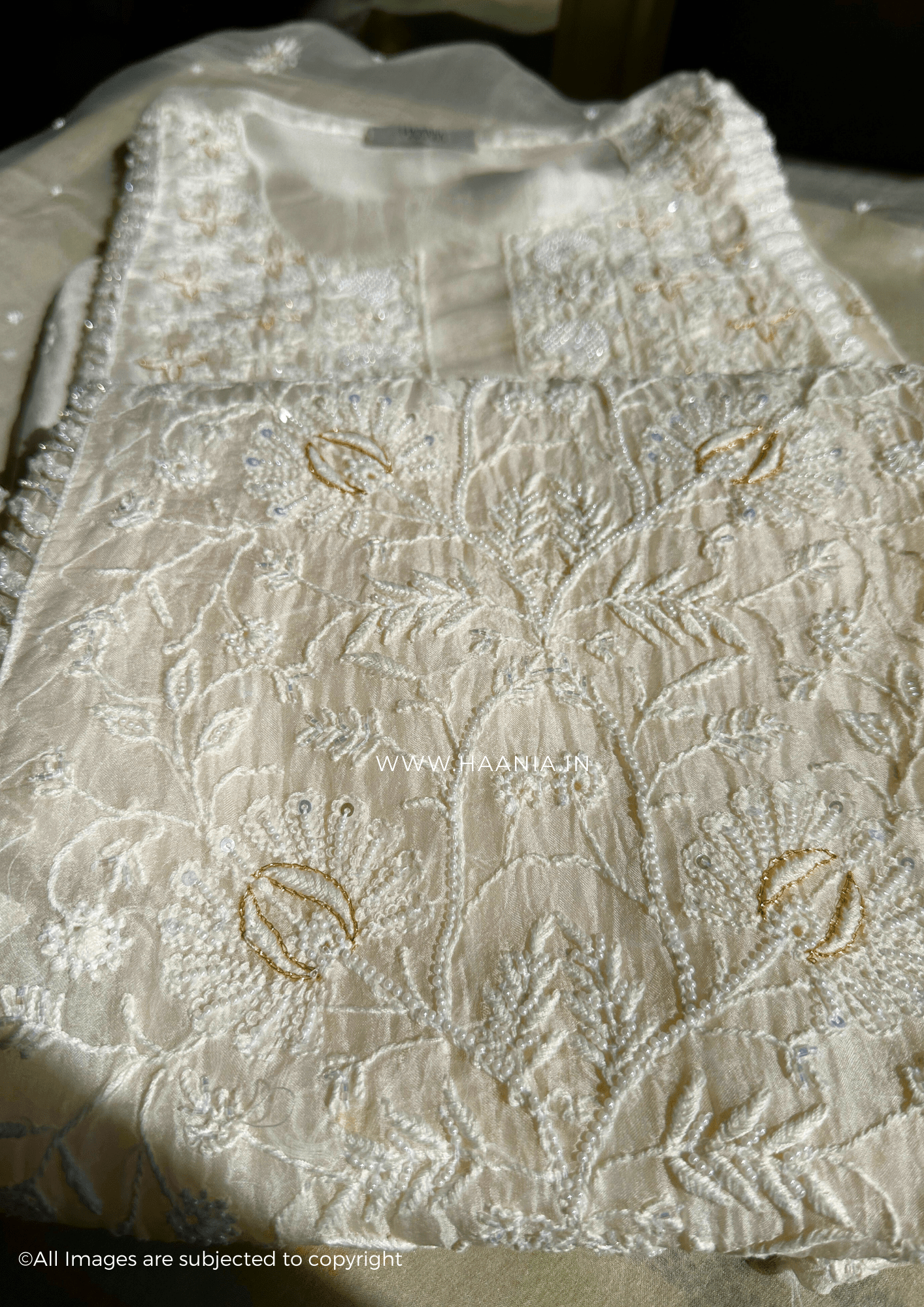 Organza Silk Handcrafted Chikankari Unstitched Suit Set