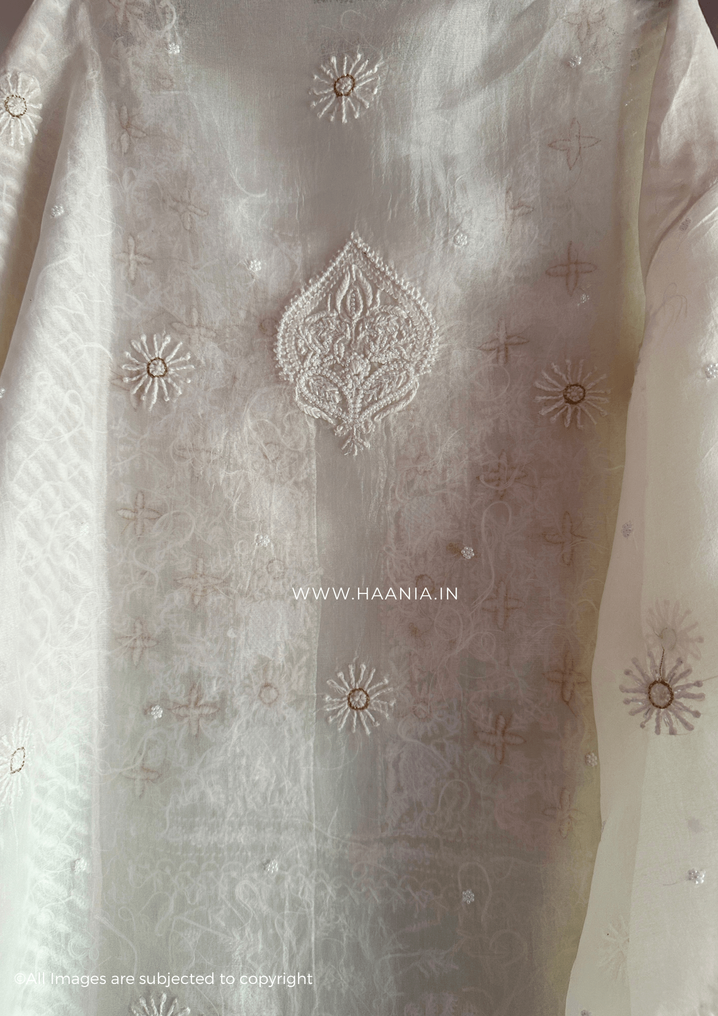 Organza Silk Handcrafted Chikankari Unstitched Suit Set