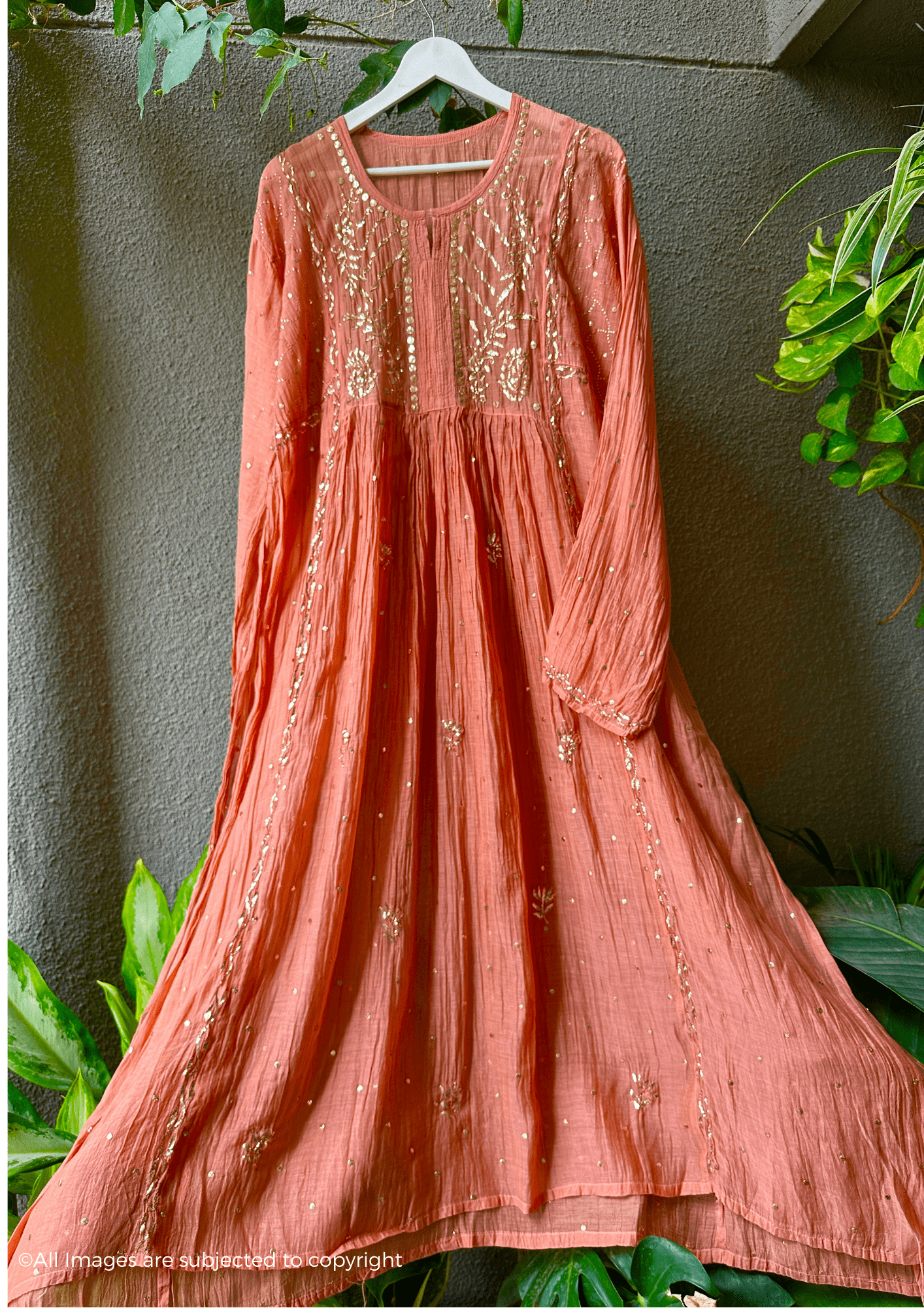 Chandani Handcrafted Chikankari Mul Chanderi A-line Kurta Set
