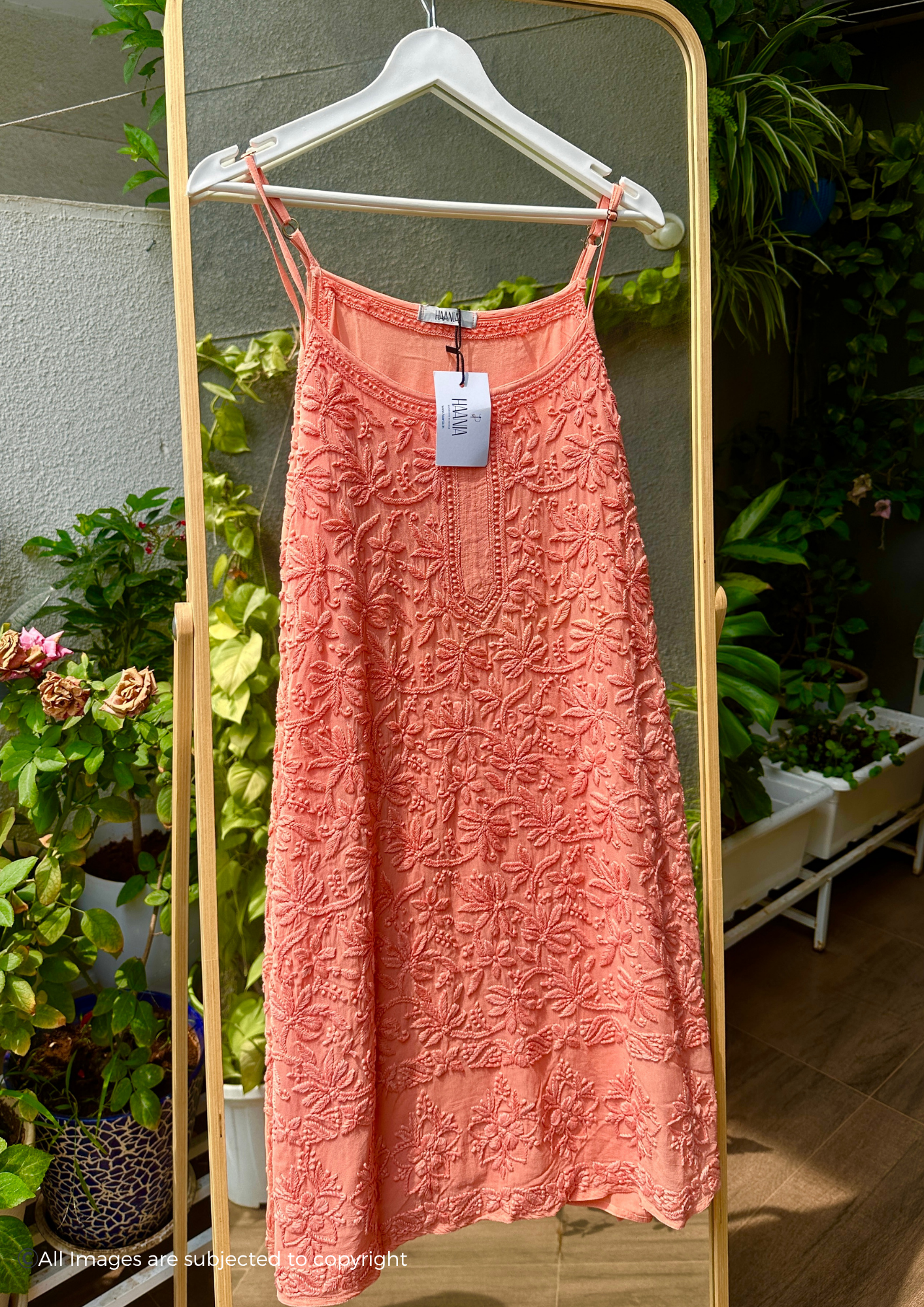 Handcrafted Chikankari Noodle Strap Short Kurta
