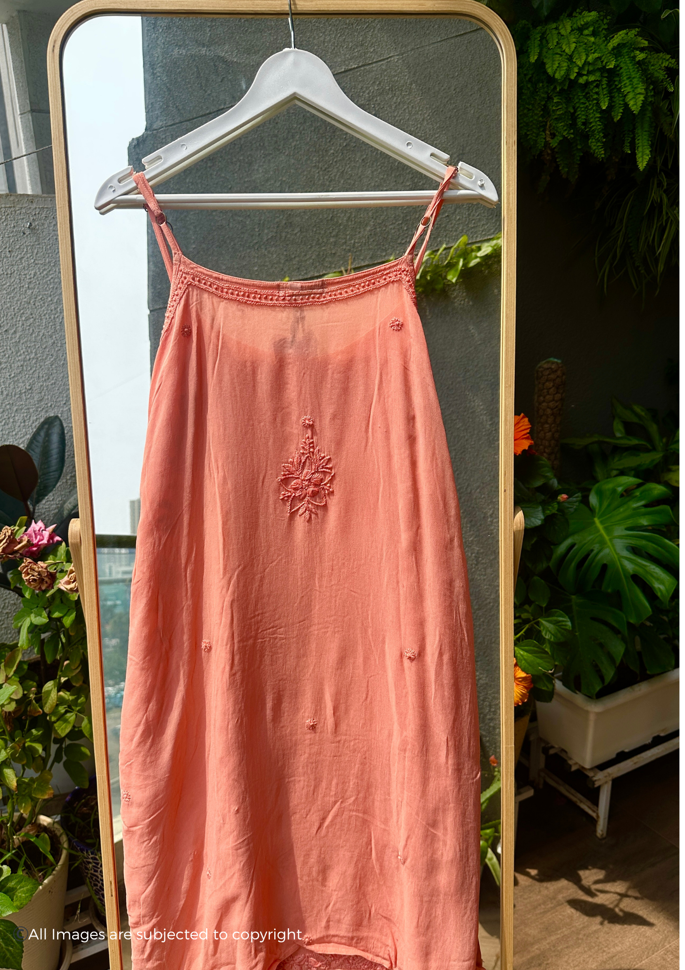 Handcrafted Chikankari Noodle Strap Short Kurta