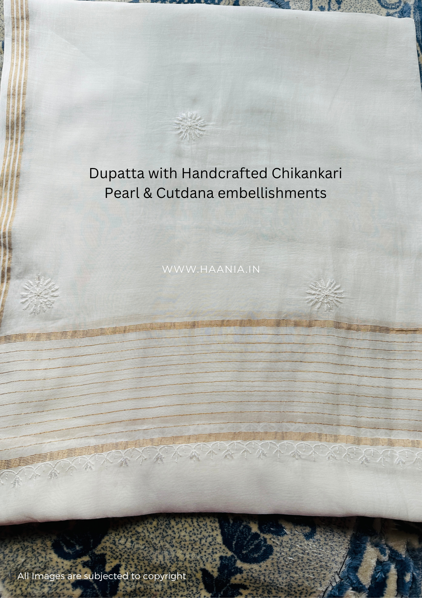 Handcrafted Chikankari Mul Chanderi Unstitched Suit Set With Pearl & Cutdana Embellishments
