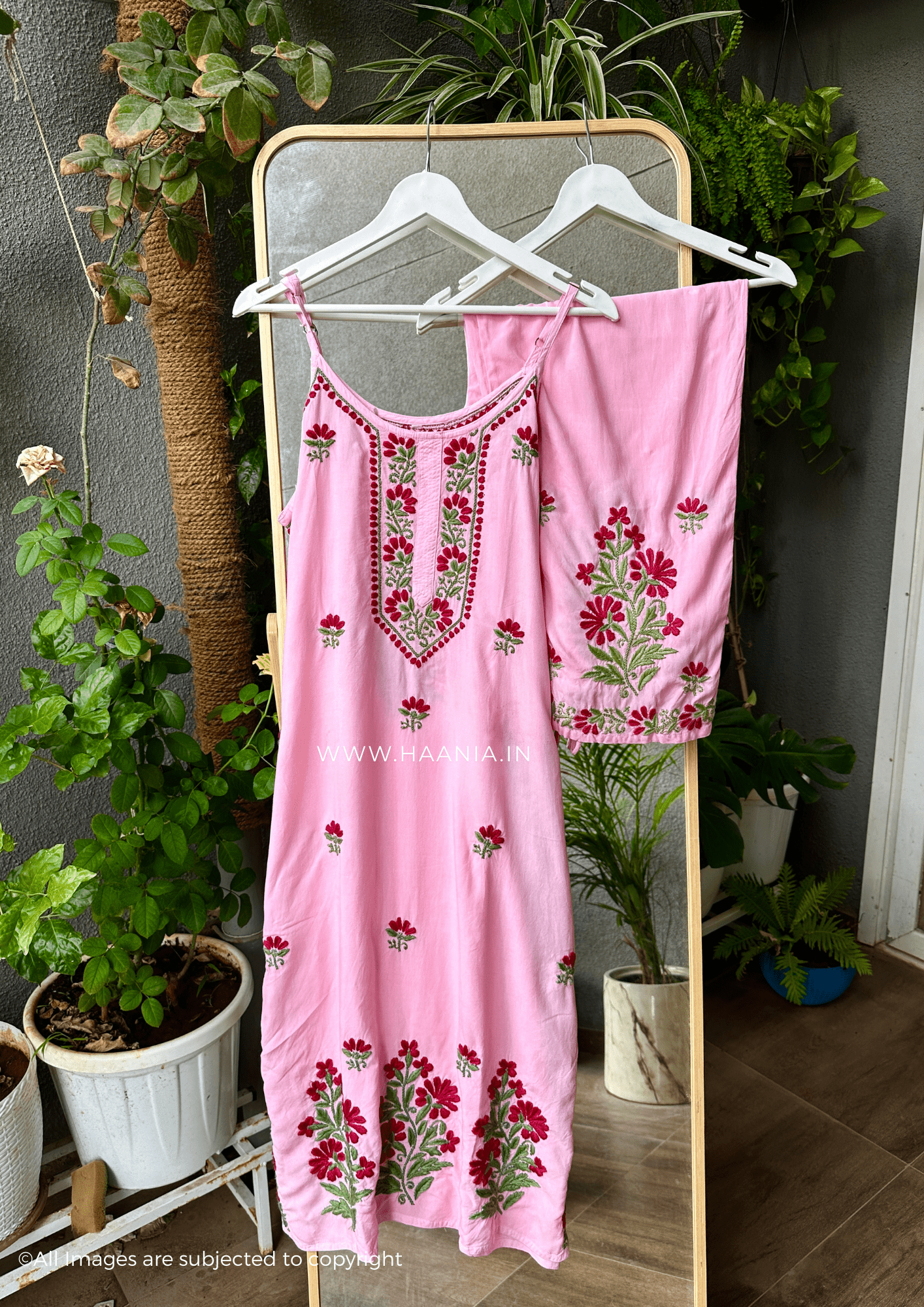 Khushboo Rani & Green Noodle Strap Modal Cotton Suit Set