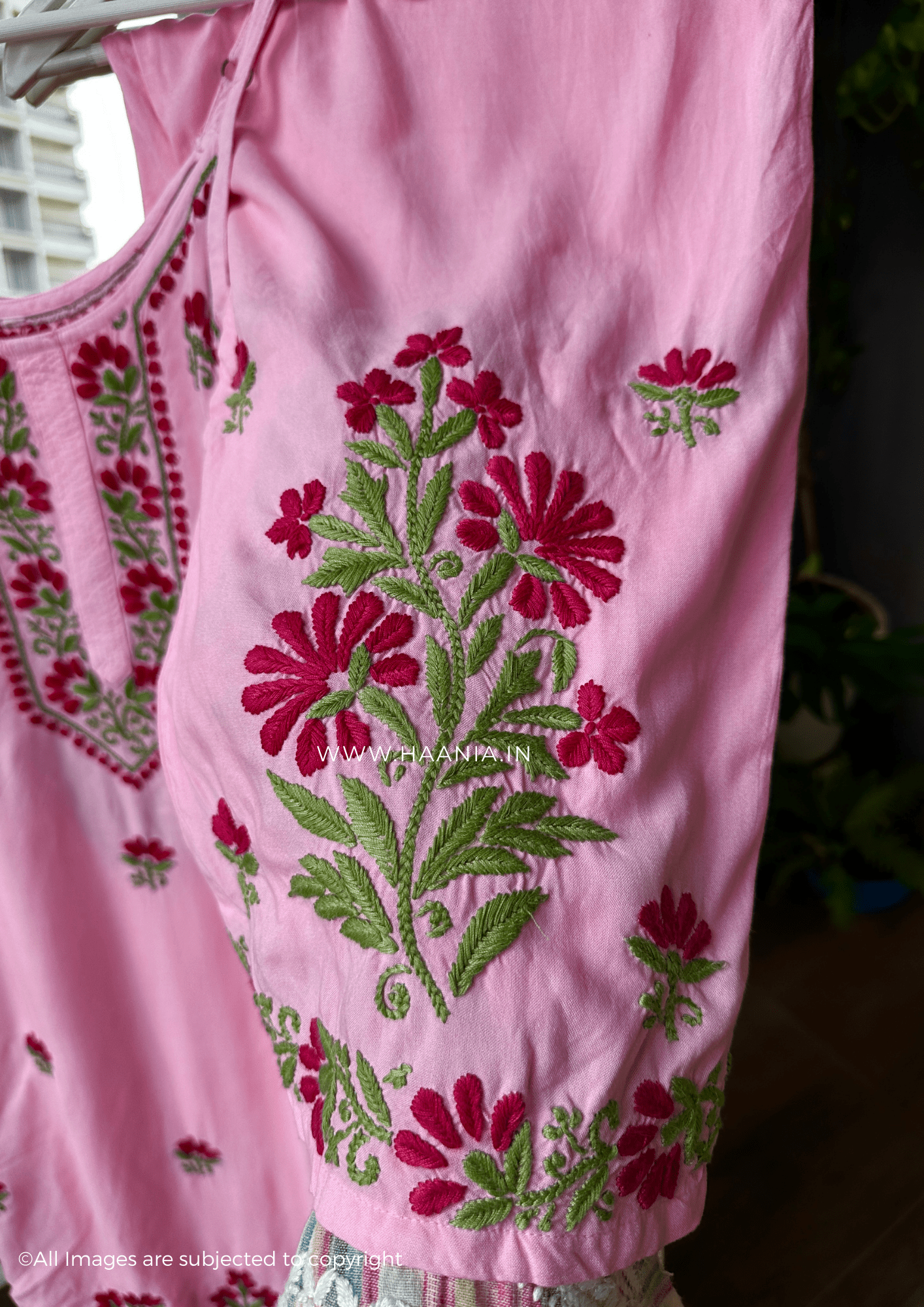 Khushboo Rani & Green Noodle Strap Modal Cotton Suit Set