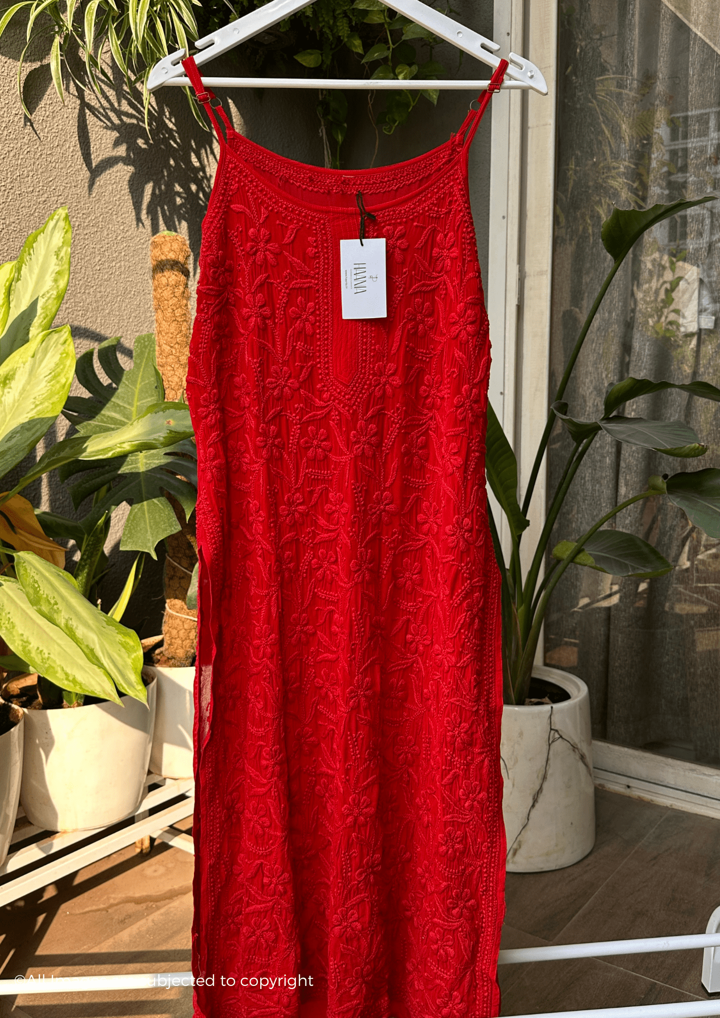Handcrafted Chikankari Noodle Strap Long Kurta