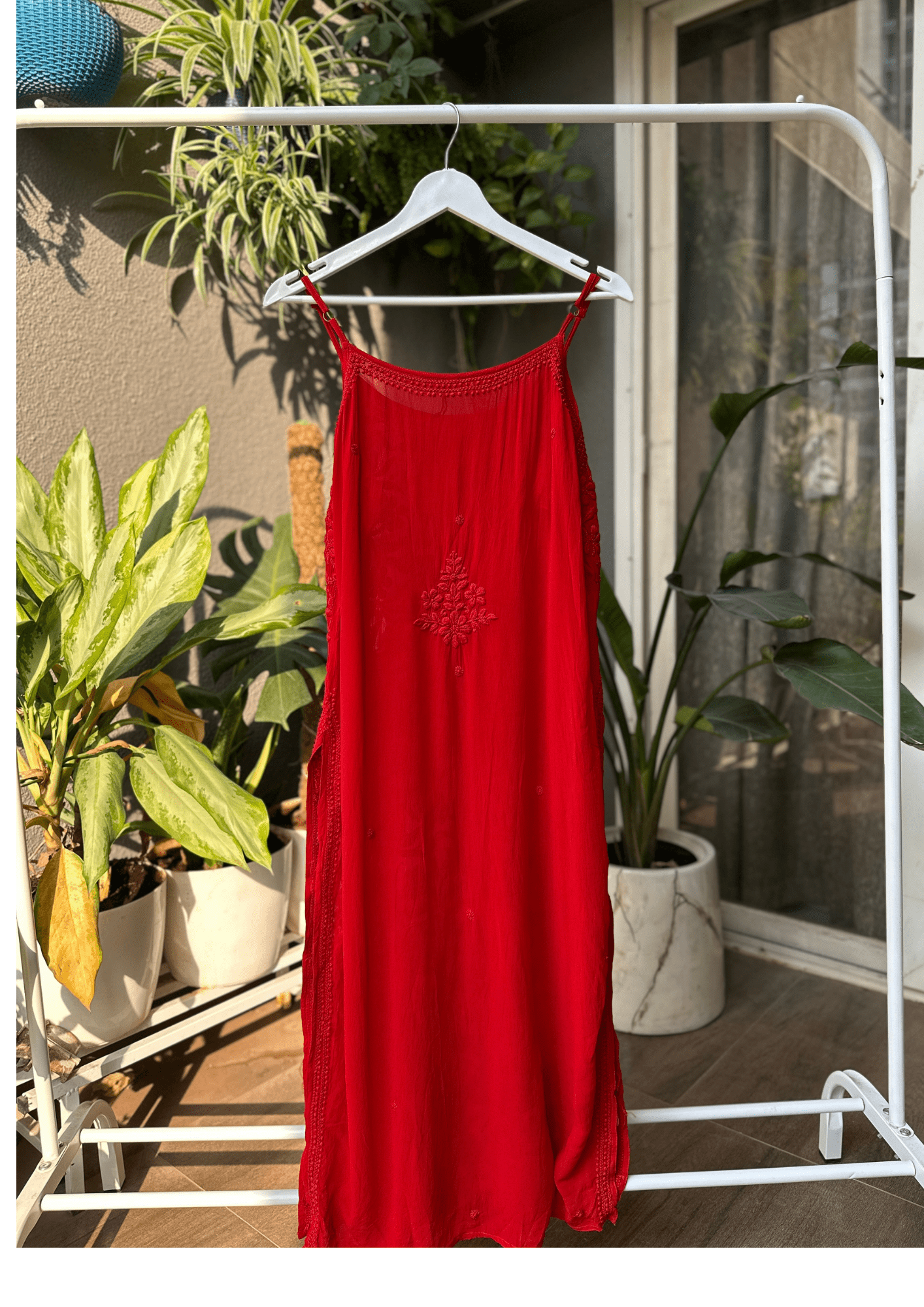 Handcrafted Chikankari Noodle Strap Long Kurta
