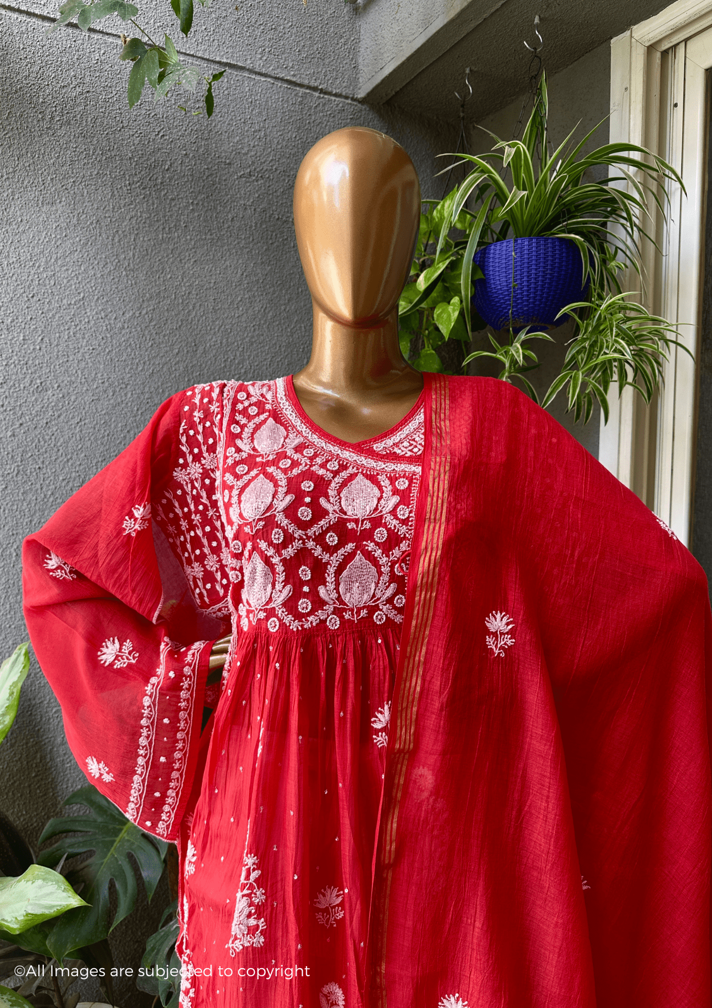 Handcrafted Chikankari Premium Mul Chanderi Angrakha Suit Set