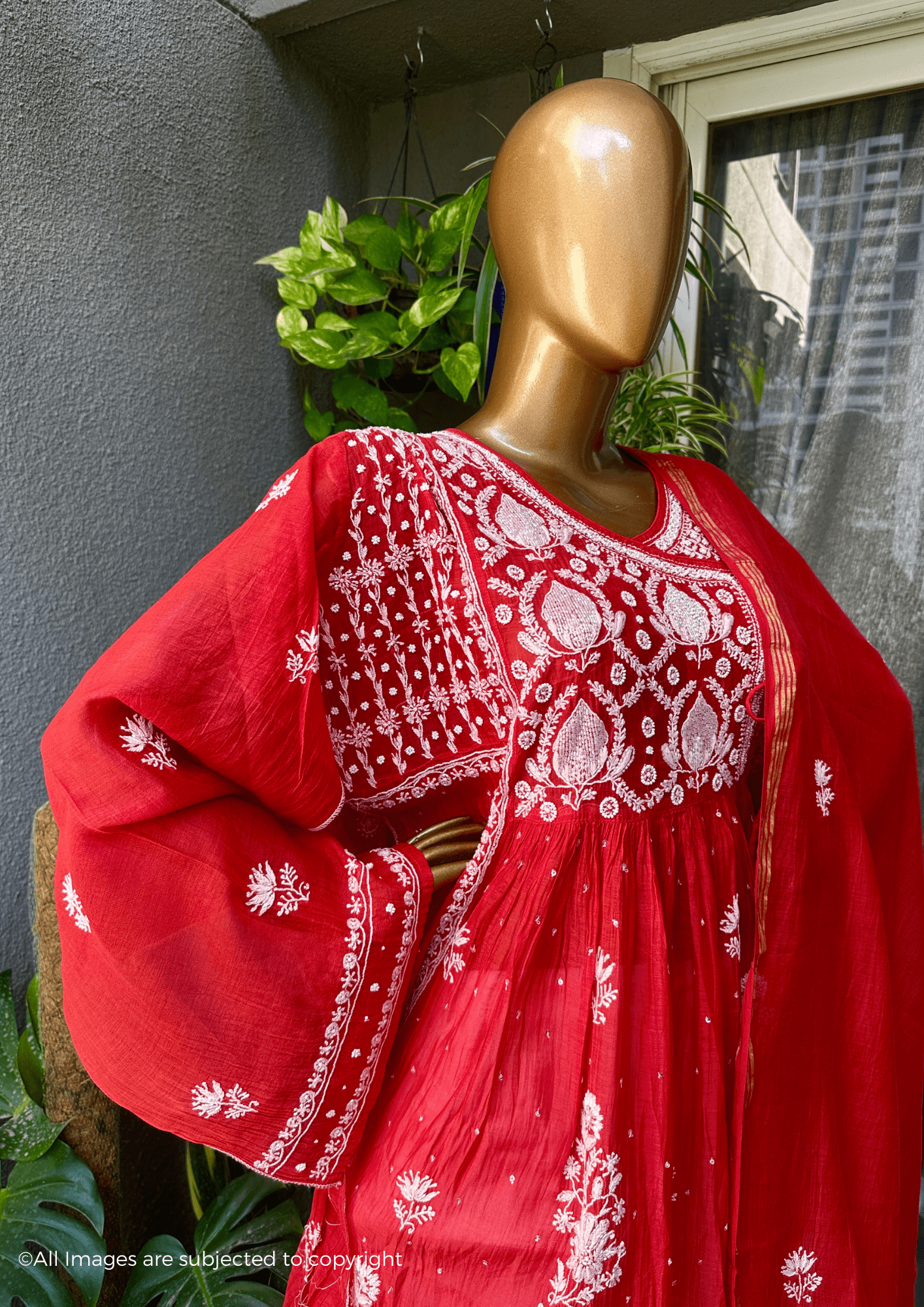 Handcrafted Chikankari Premium Mul Chanderi Angrakha Suit Set