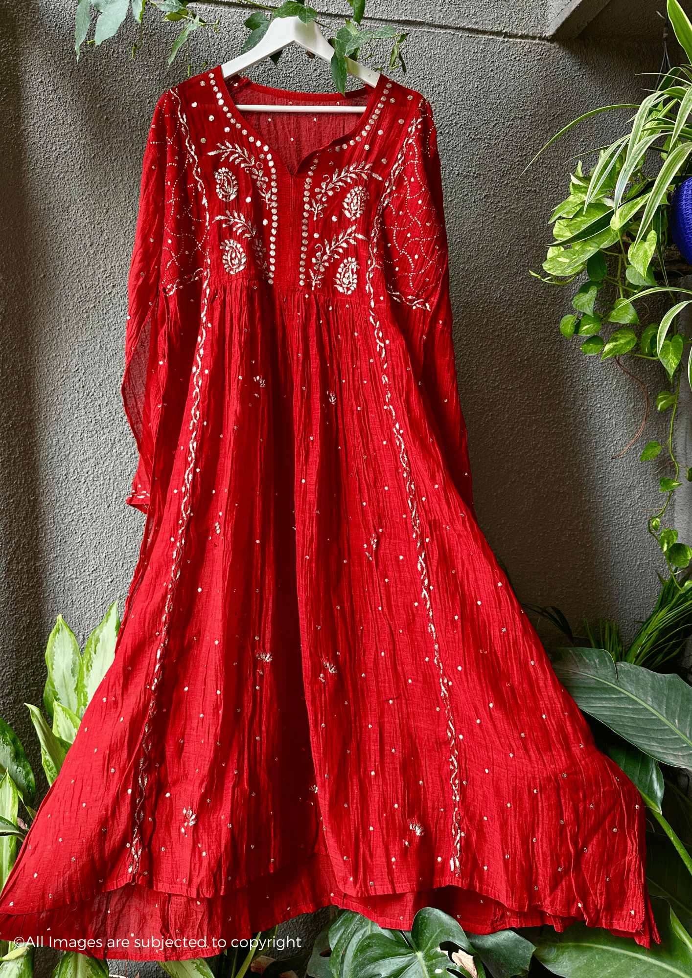 Chandani Handcrafted Chikankari Mul Chanderi A-line Kurta Set