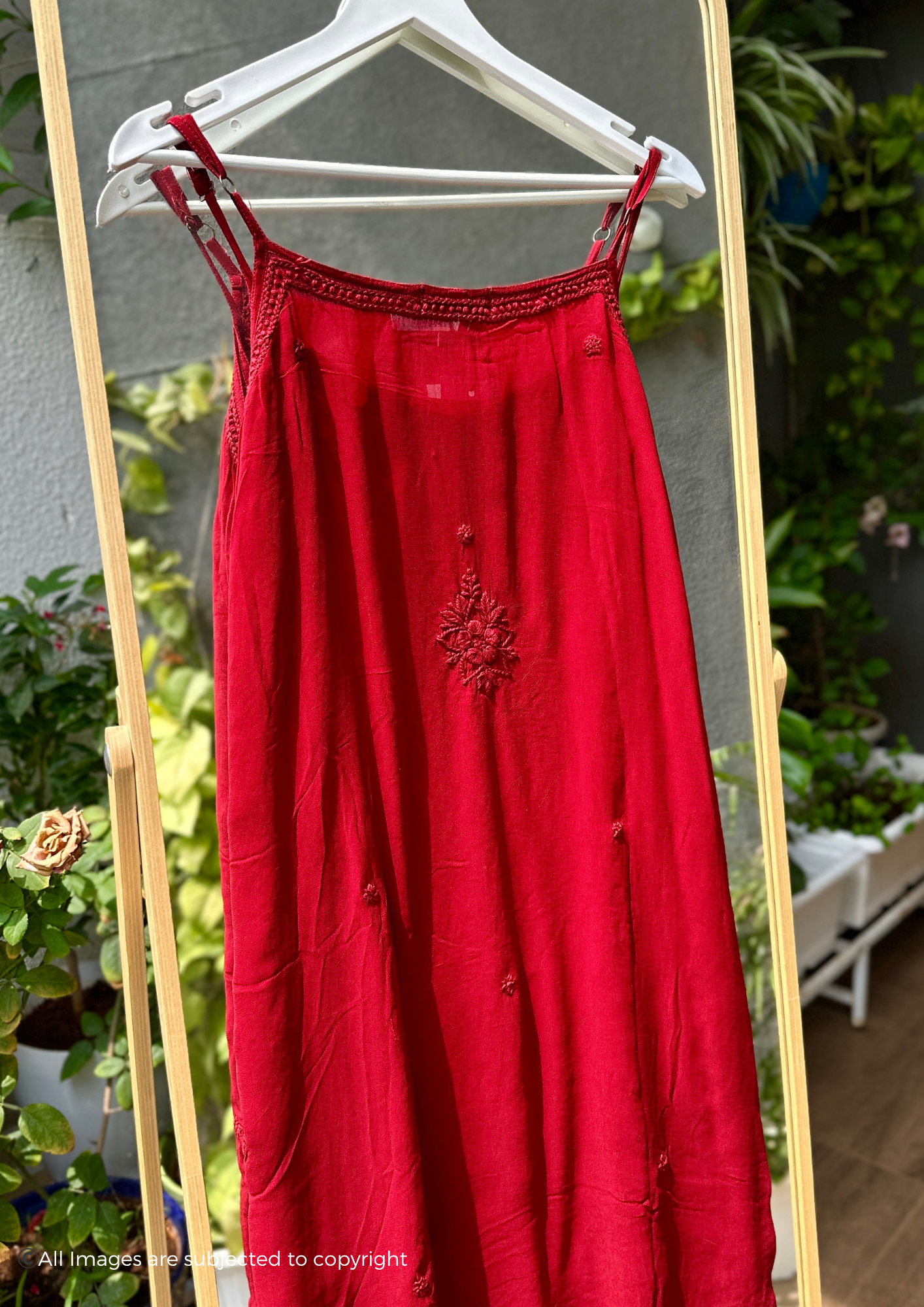 Handcrafted Chikankari Noodle Strap Short Kurta