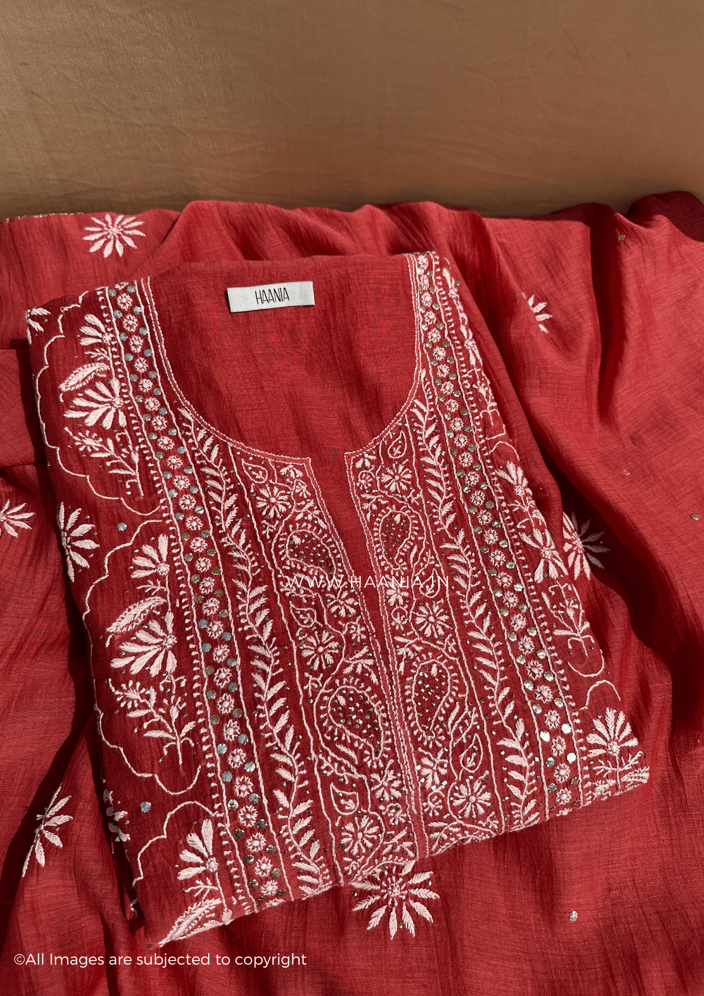 Gulmohar Handcrafted Chikankari Mul Chanderi Suit Set