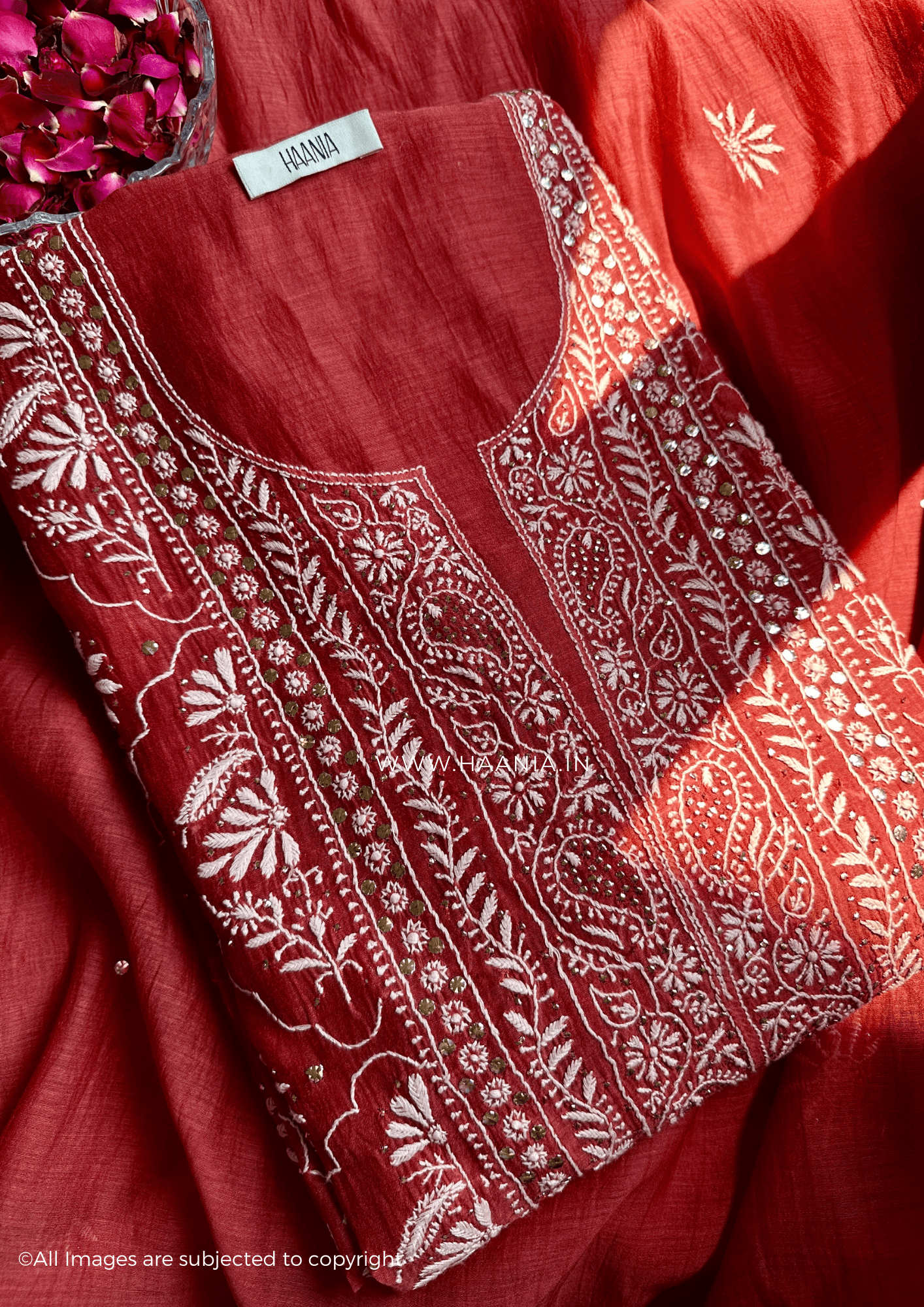Gulmohar Handcrafted Chikankari Mul Chanderi Suit Set