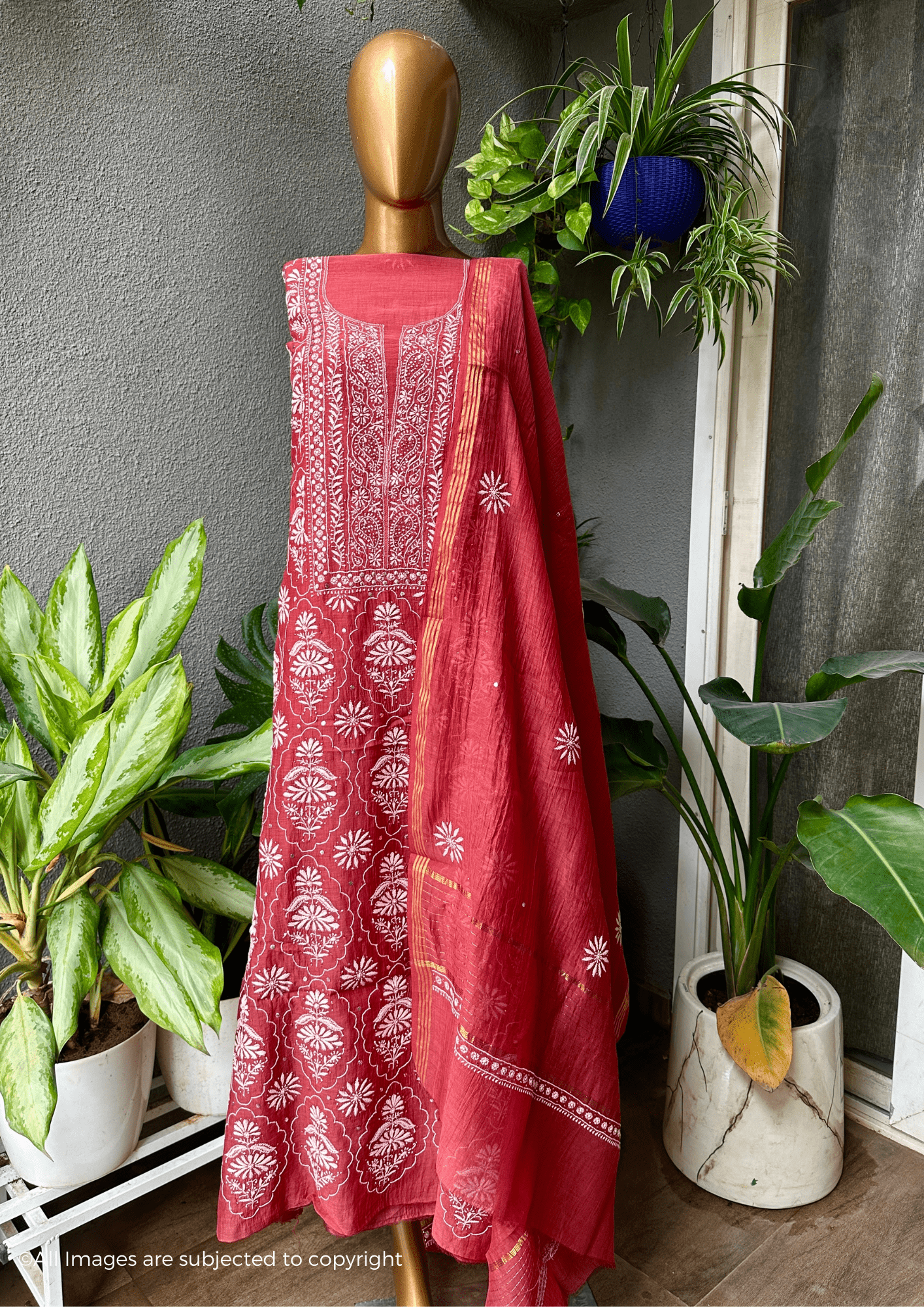 Gulmohar Handcrafted Chikankari Mul Chanderi Suit Set