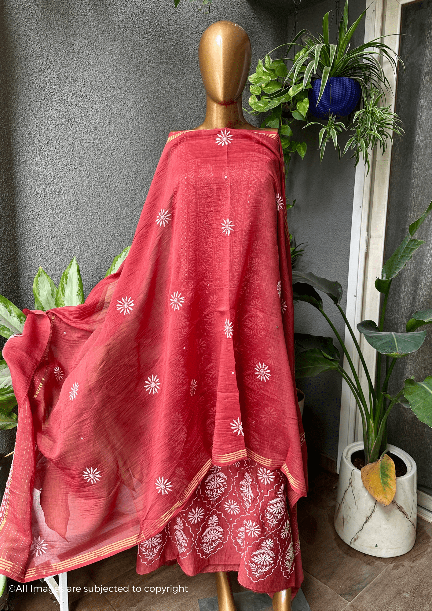Gulmohar Handcrafted Chikankari Mul Chanderi Suit Set
