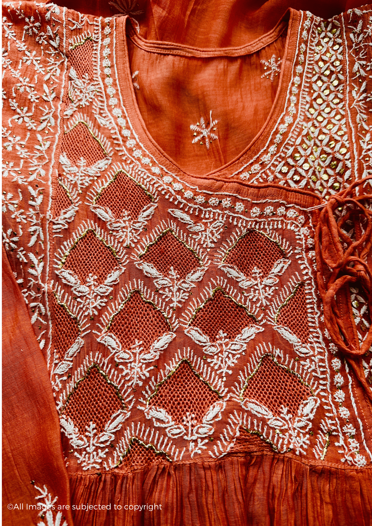 Handcrafted Chikankari Mul Chanderi Angrakha with Kasab Jaal & Kamdani Embellishments