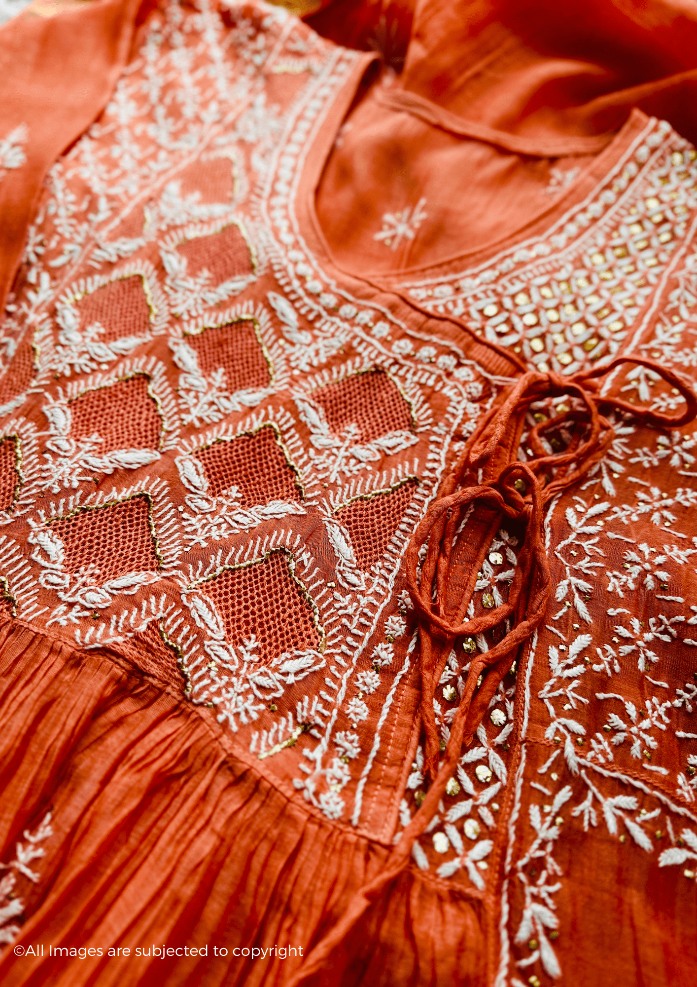 Handcrafted Chikankari Mul Chanderi Angrakha with Kasab Jaal & Kamdani Embellishments