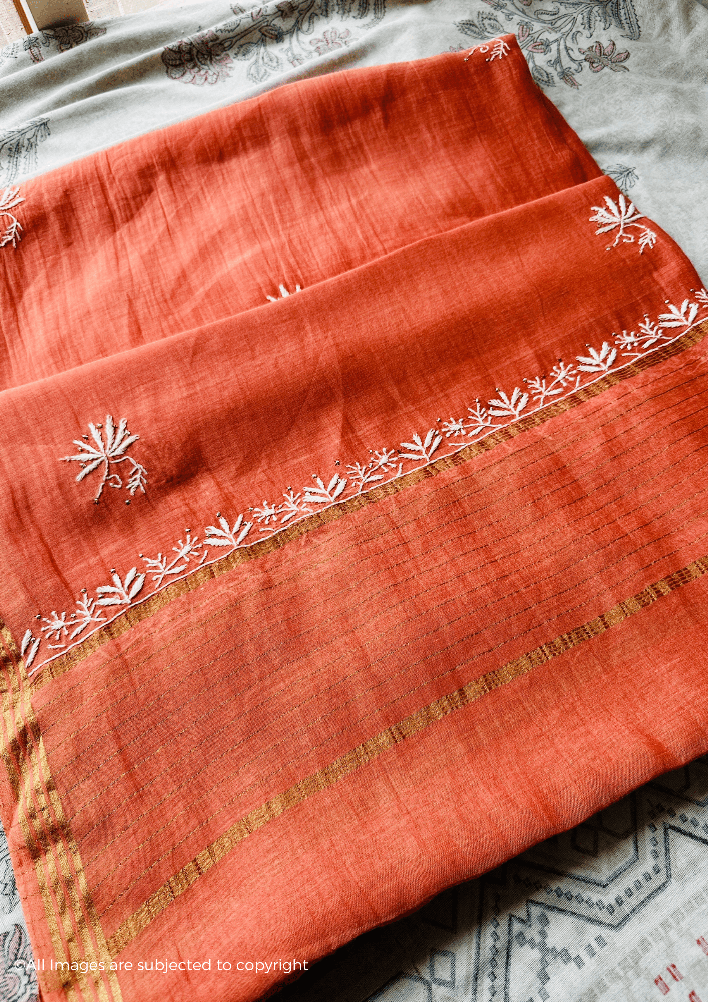 Handcrafted Chikankari Mul Chanderi Angrakha with Kasab Jaal & Kamdani Embellishments