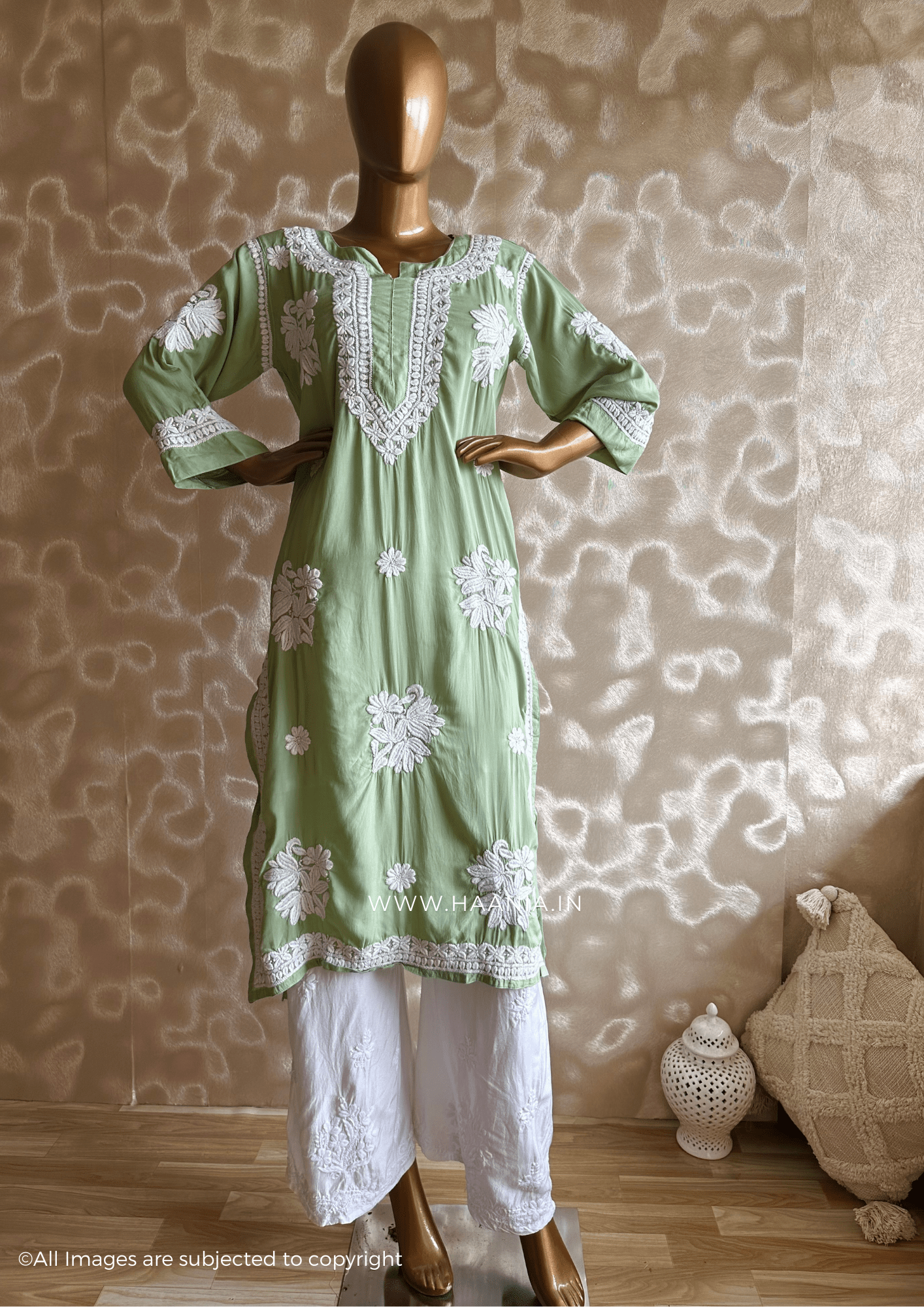 Handcrafted Modal Cotton 3D Chikankari Kurta