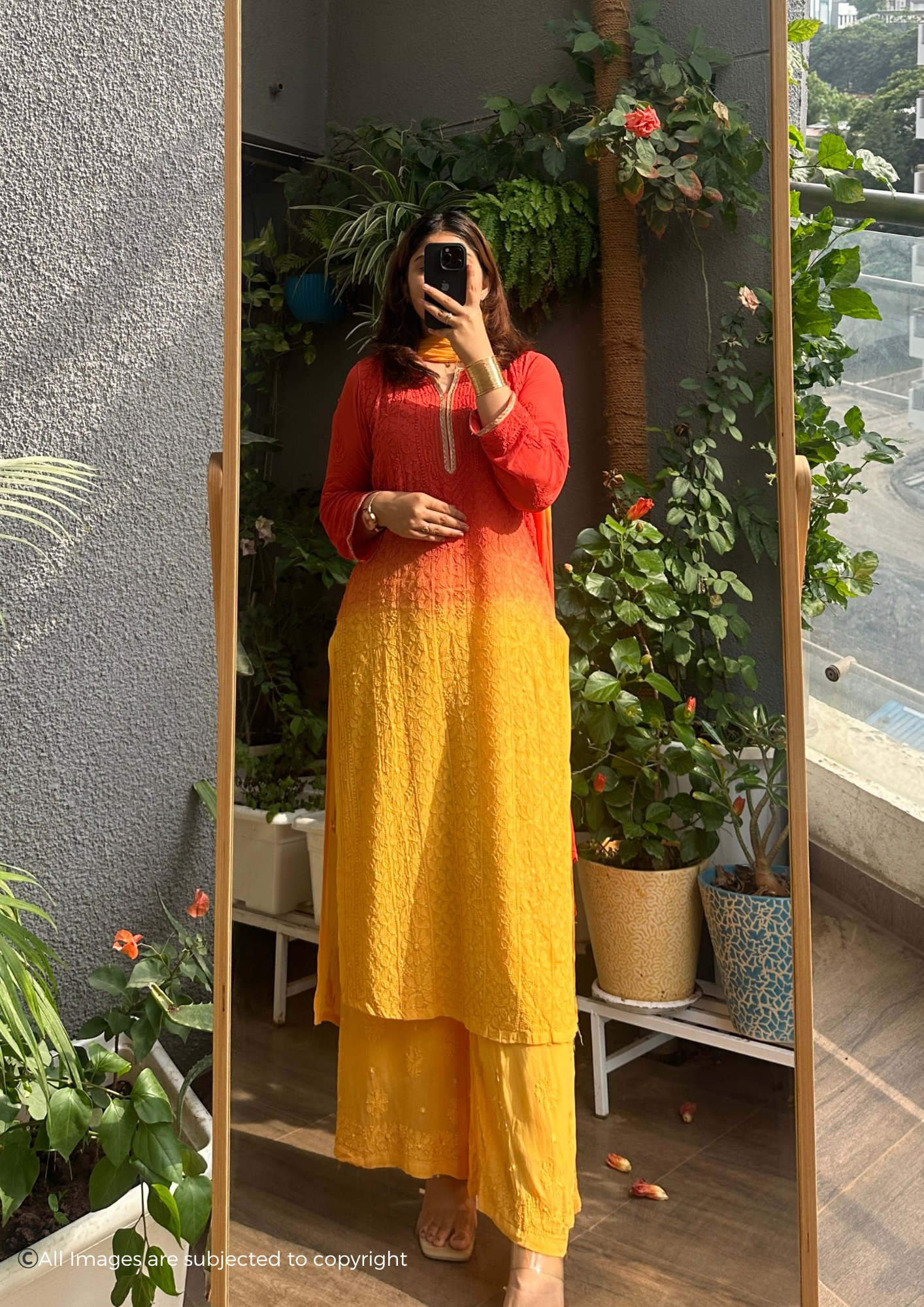 Hues of Sunset Handcrafted Chikankari Viscose 3 piece suit set