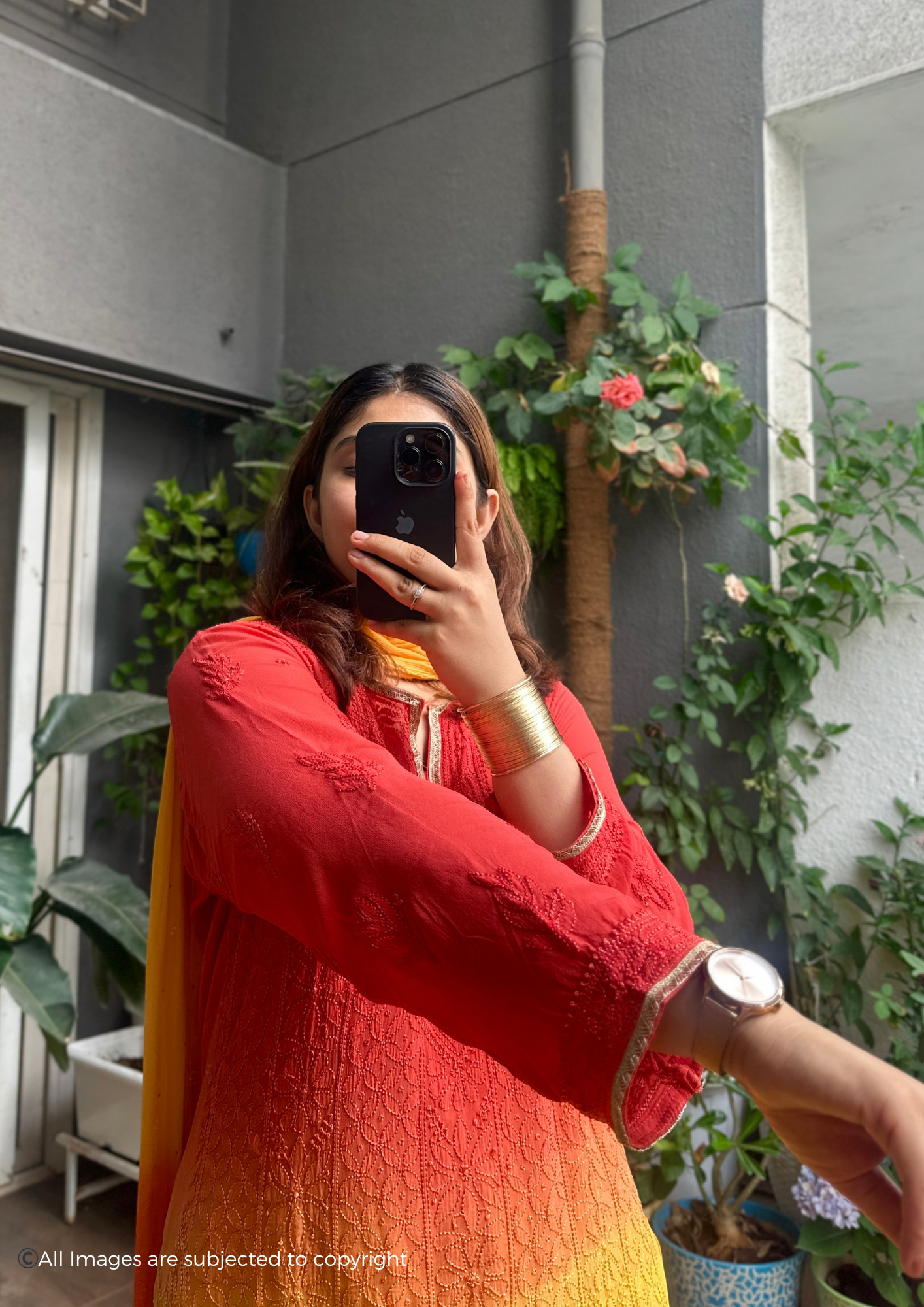 Hues of Sunset Handcrafted Chikankari Viscose 3 piece suit set