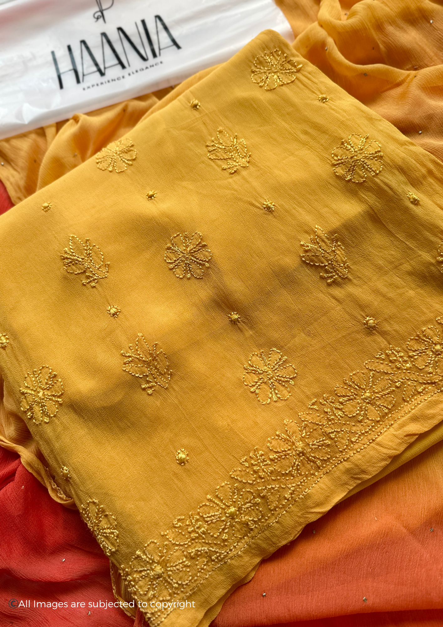 Hues of Sunset Handcrafted Chikankari Viscose 3 piece suit set