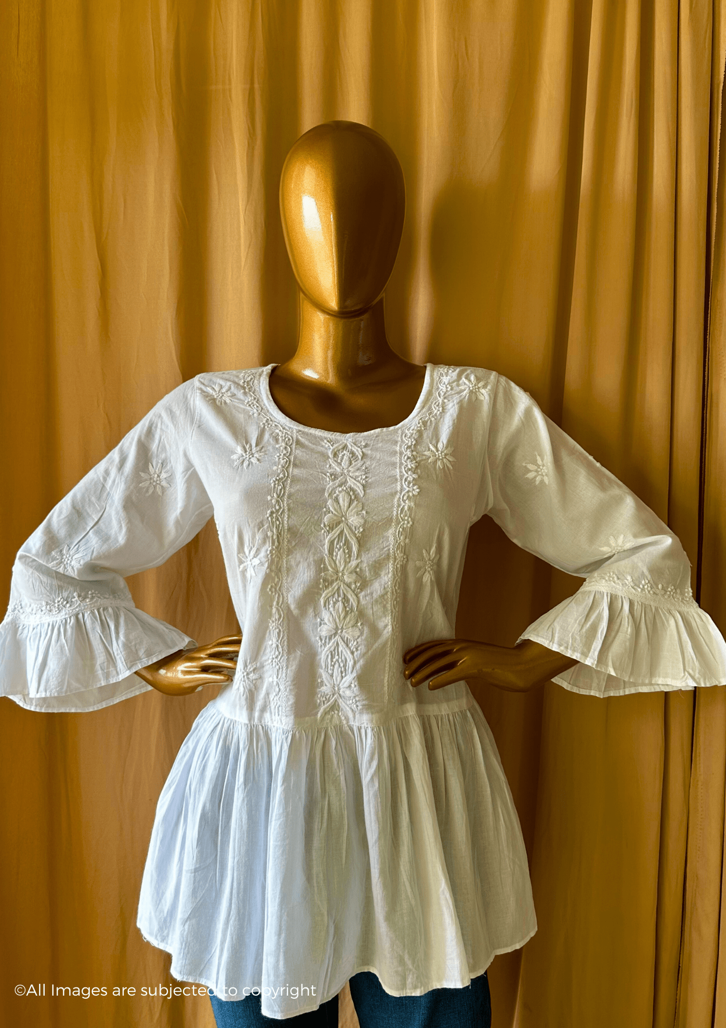 Aiza Chikankari Pure Mul Cotton Chikankari Short Kurti