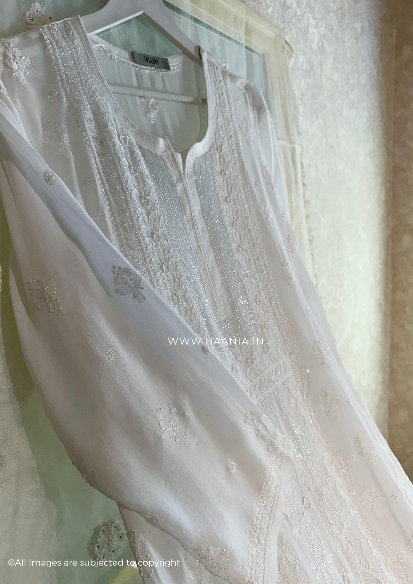 Maham Handcrafted Chikankari Pearl & Cutdana kurti