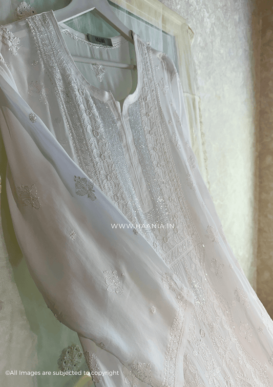 Maham Handcrafted Chikankari Pearl & Cutdana kurti