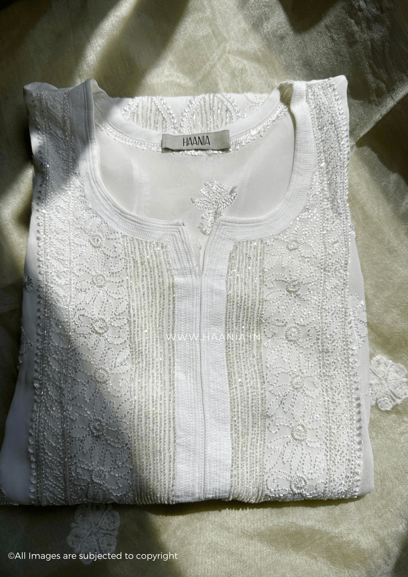 Maham Handcrafted Chikankari Pearl & Cutdana kurti