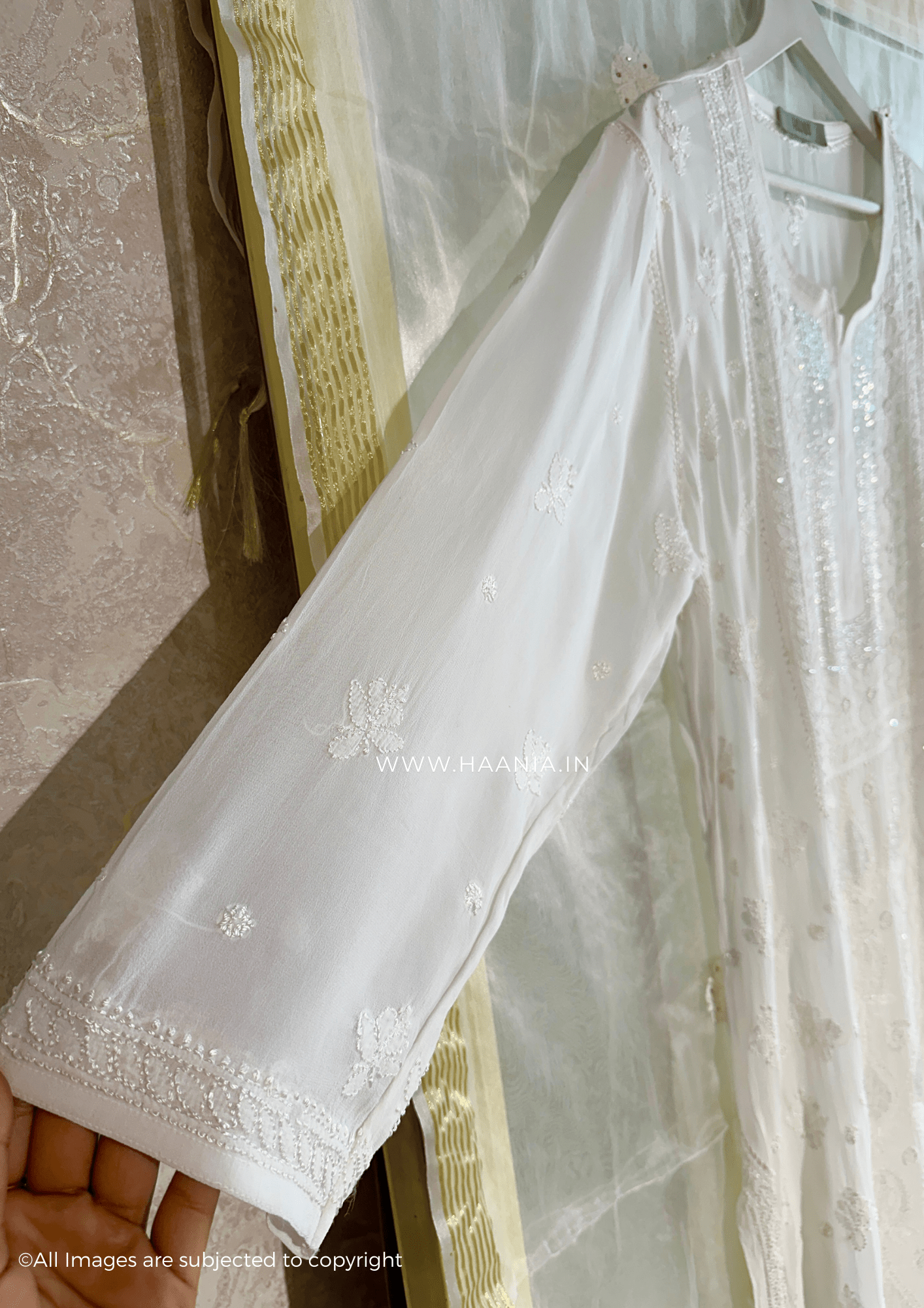 Maham Handcrafted Chikankari Pearl & Cutdana kurti
