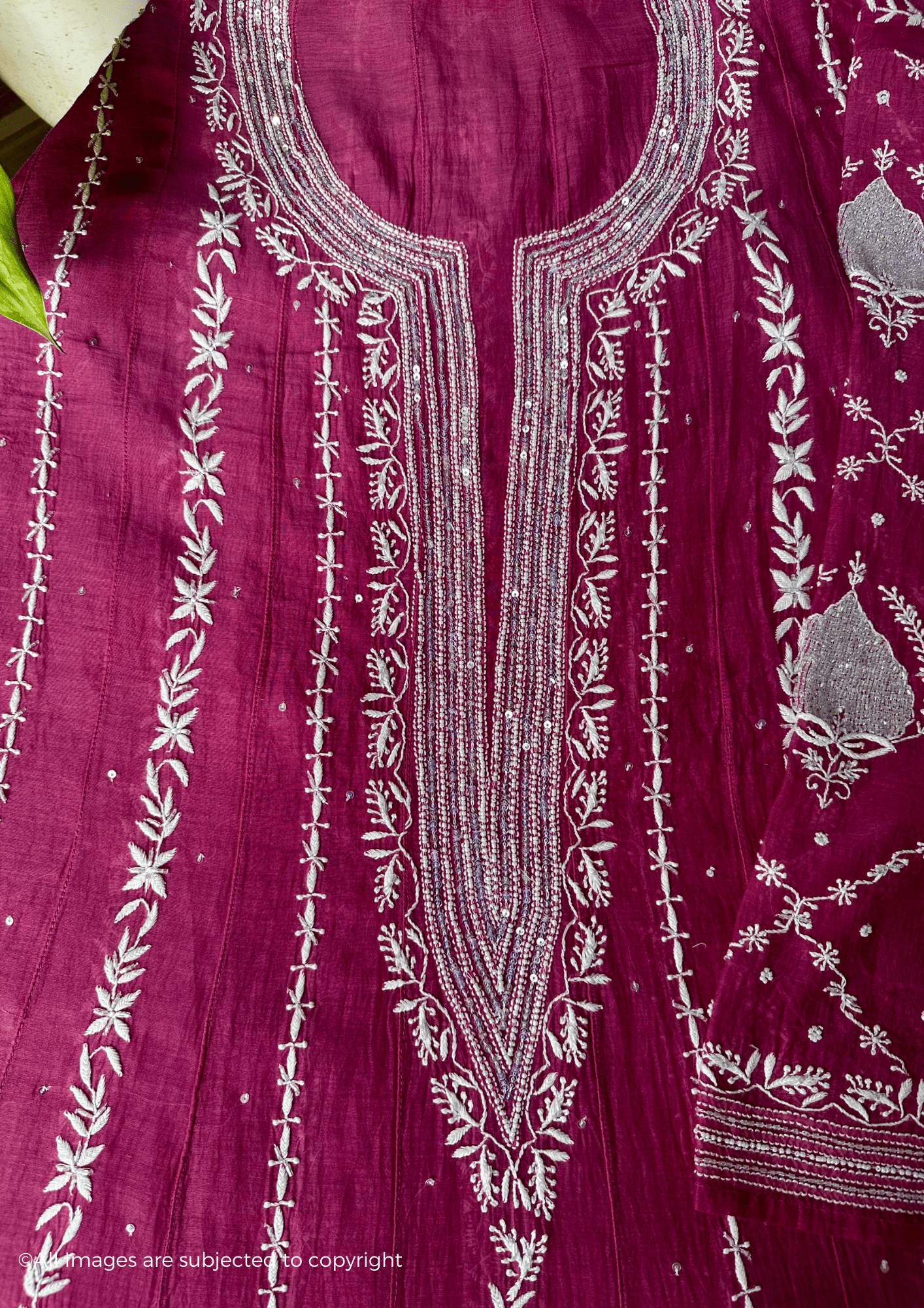 Mul Chanderi Handcrafted Chikankari Anarkali with pearl & Cutdana Embellishments
