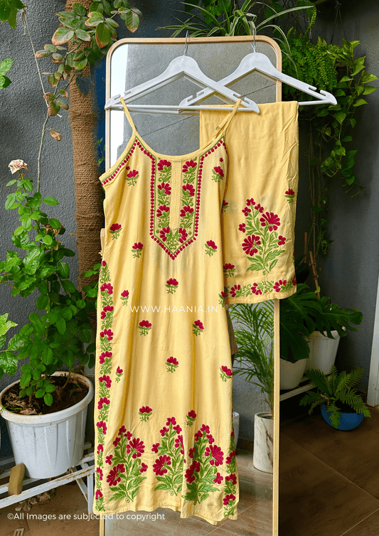 Khushboo Rani & Green Noodle Strap Modal Cotton Suit Set