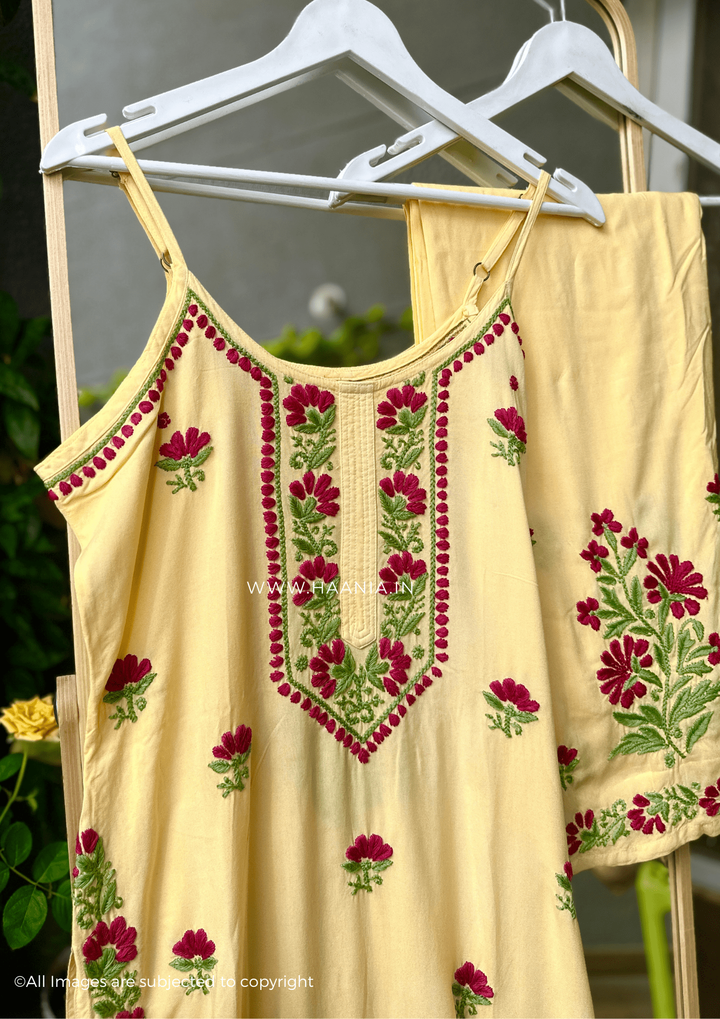 Khushboo Rani & Green Noodle Strap Modal Cotton Suit Set